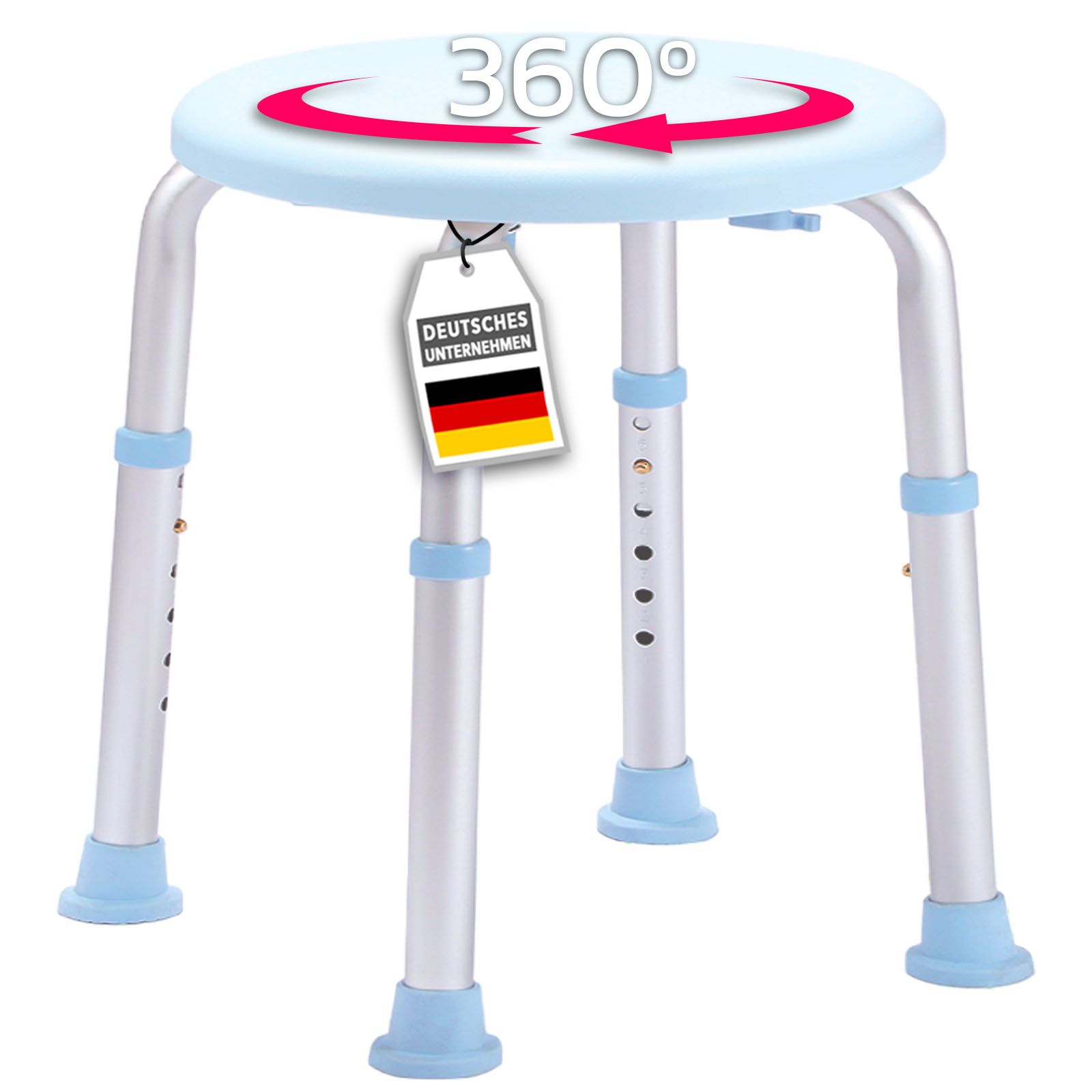 KARAT Duschhocker Pedro - Höhenverstellbar, rutschfest, rostfrei - Bis 136 kg - 360° drehbar