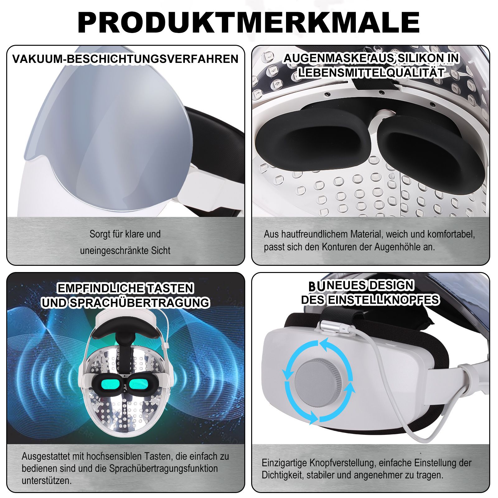 COOL-i LED Maske,kabellos, 8 Farben & Infrarot, mit Timer & Sprachfunktion für Hautpflege