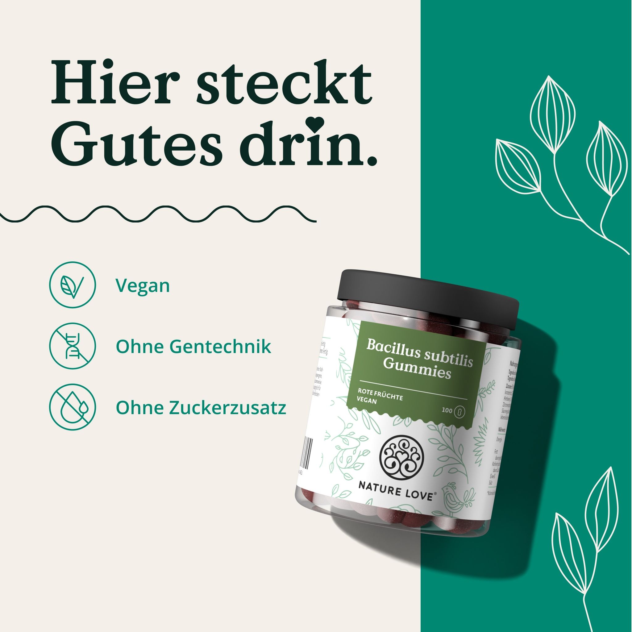 NATURE LOVE® Bacillus Subtilis Gummies - 100 Stück - Mikrobe des Jahres 2023 - 3Mrd. KbE/Tagesdosis