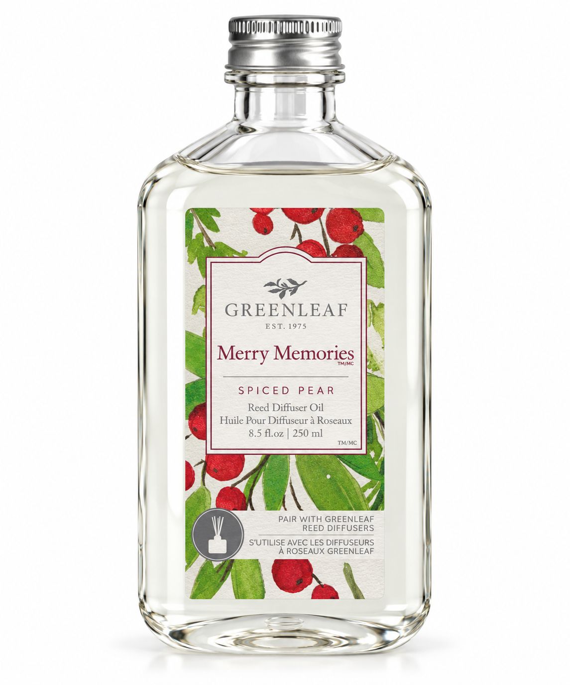 Greenleaf Merry Memories Reed Diffuser Öl Spiced Pear Raumduft mit weißen Duftstäbchen 250 ml