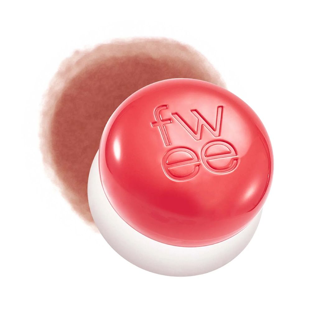 Roter Pudertiegel mit Fwee-Logo und einem weichen Applikator daneben.