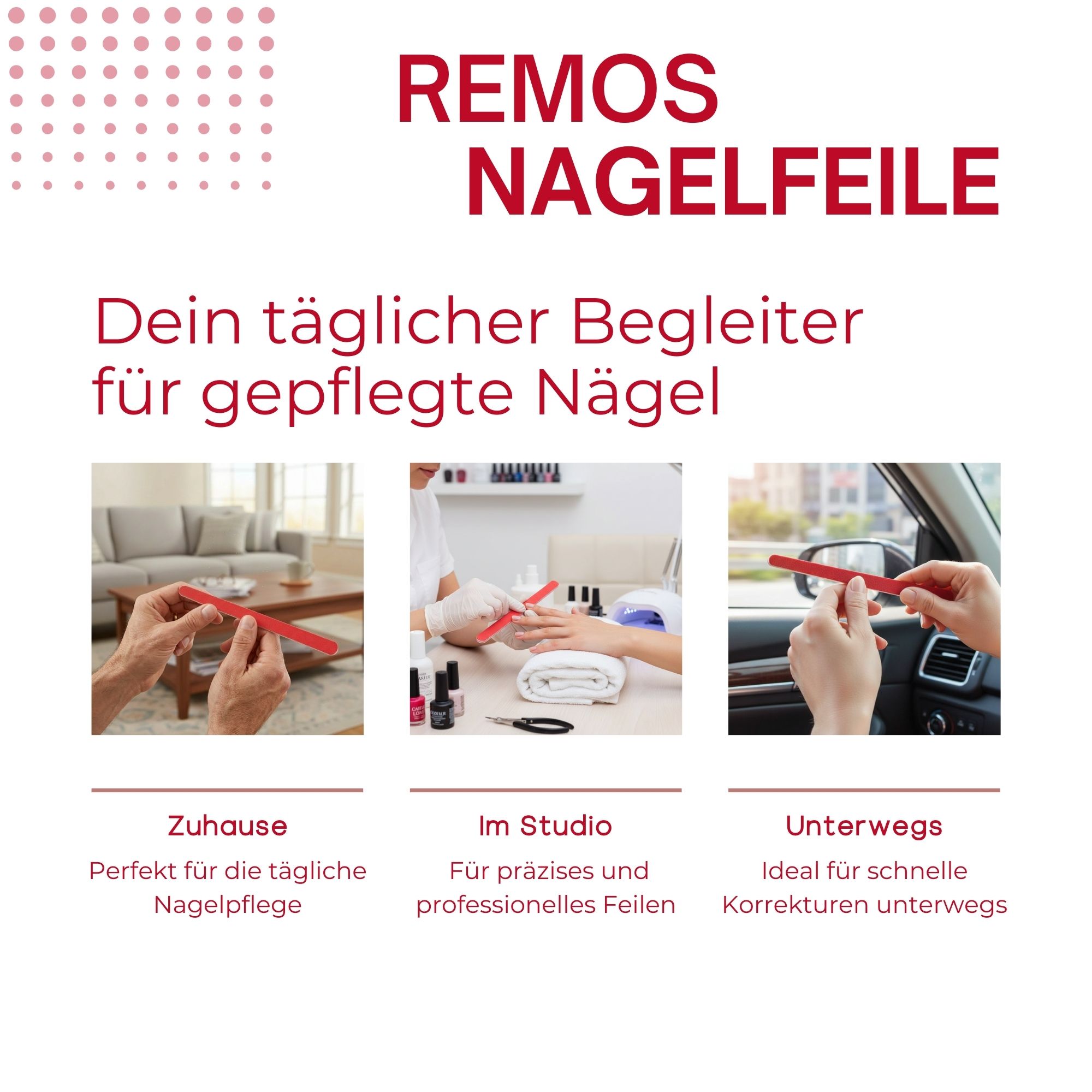 Nagelfeilen im Einsatz: zu Hause, im Studio, unterwegs.