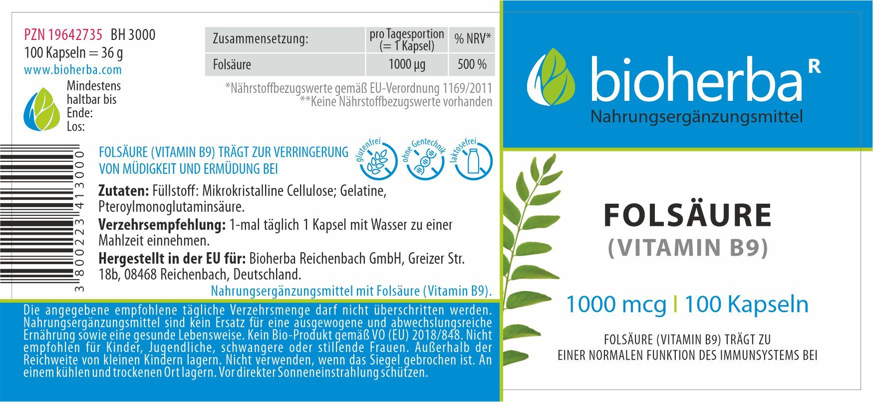 Bioherba Folsäure (Vitamin B9) Kapseln