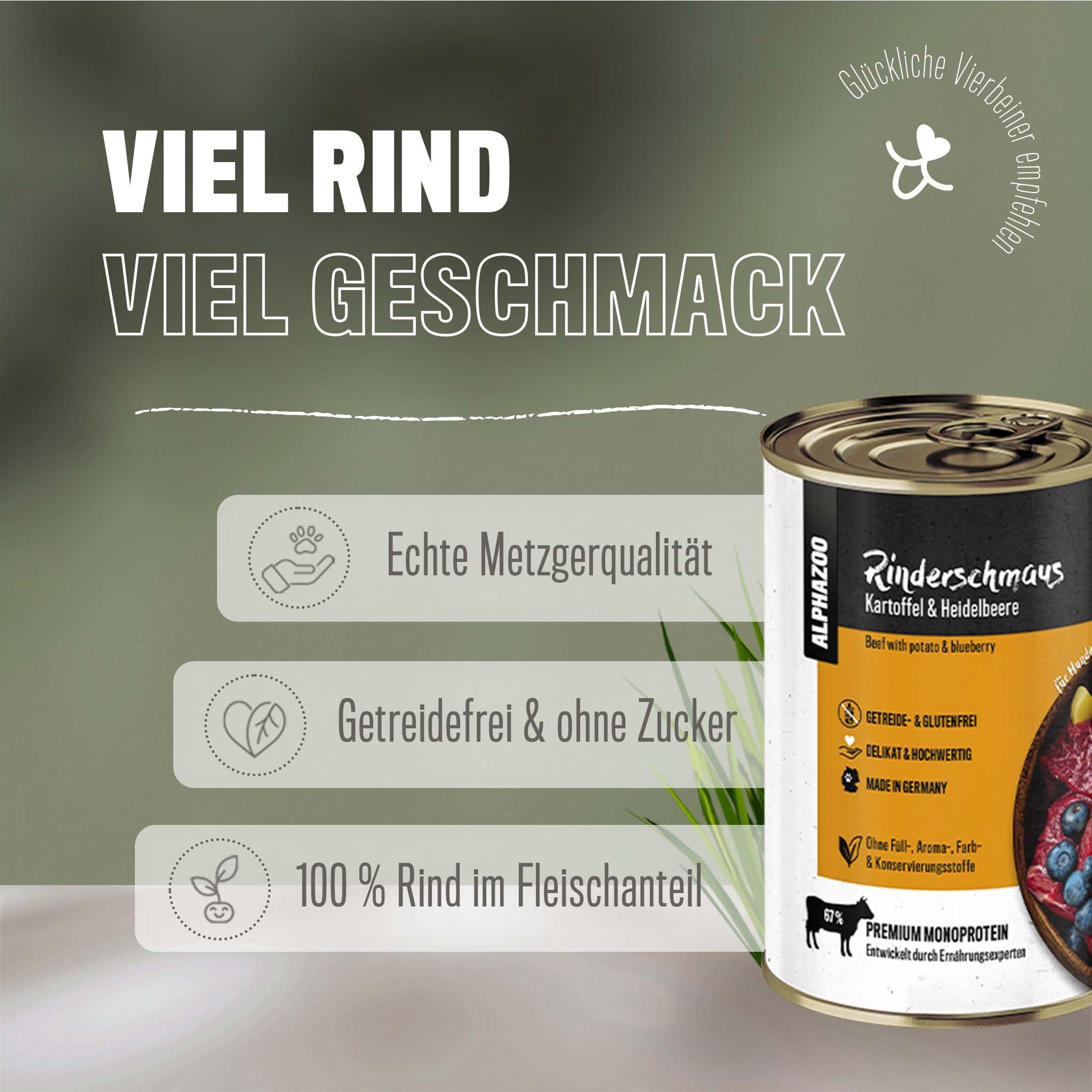 ALPHAZOO Rinderschmaus I getreidefreies Hundefutter I Monoprotein Nassfutter I Hoher Fleischanteil