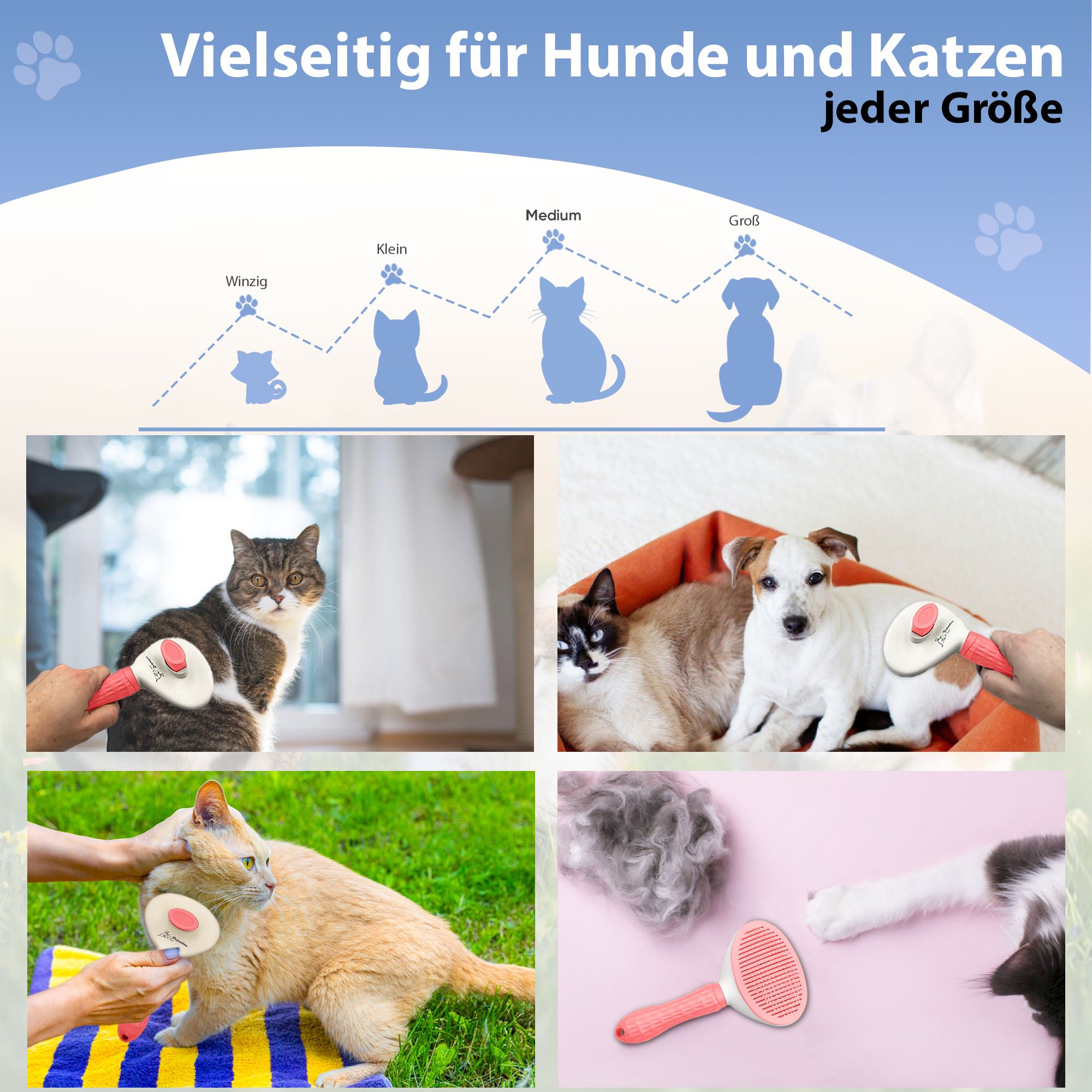 PETSATION Tierbürste mit One-Touch (Hunde, Katzen, Pferde)