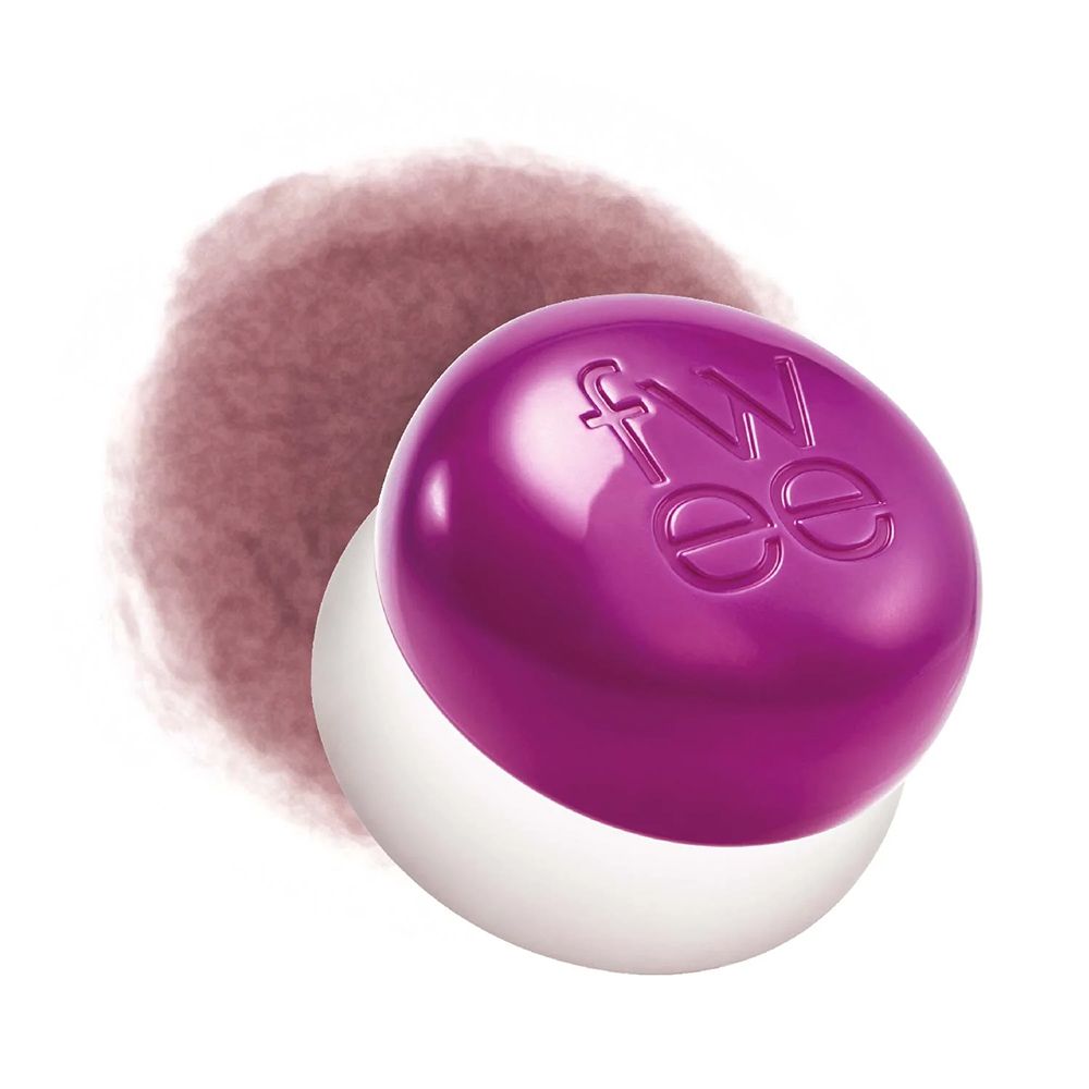 Lila Pudertopf für Lippen und Wangen mit weißem Boden.