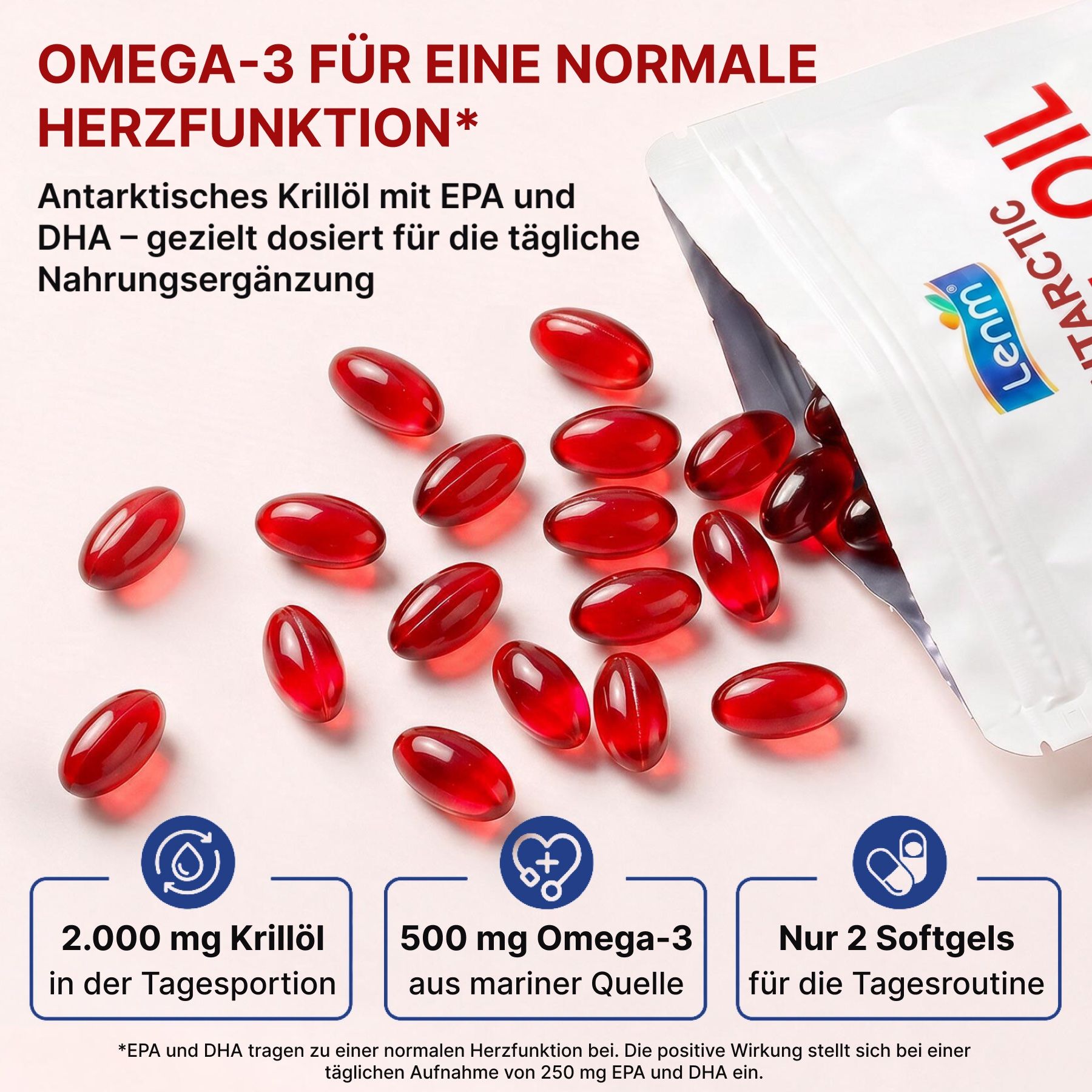 P-beauty Omega 3 Krillöl 2000mg EPA DHA Astaxanthin Phospholipide Hochdosiert Softkapseln