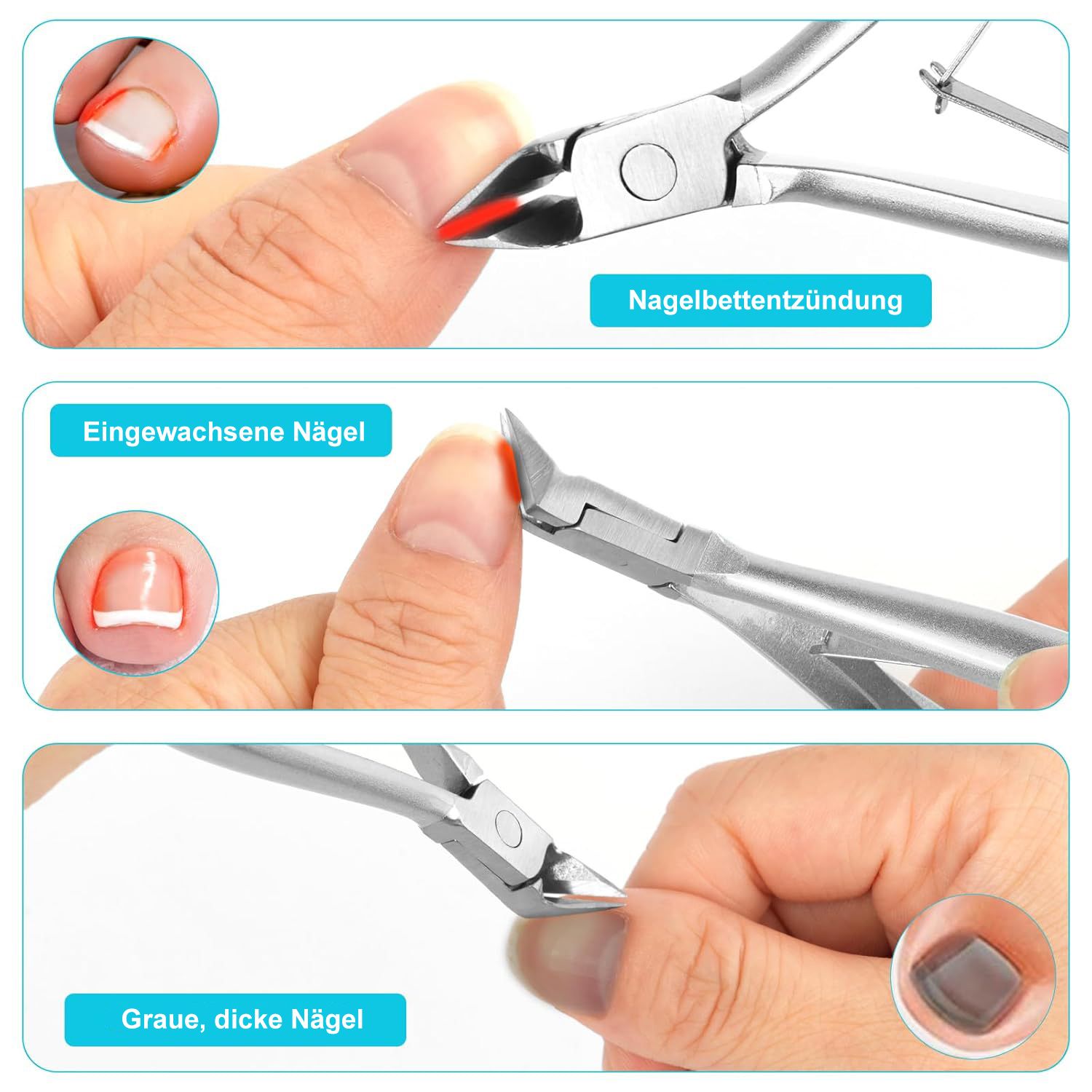 COOL-i Profi Nagelzange aus Edelstahl, Präzisions Fußnagelschere mit rutschfestem Griff