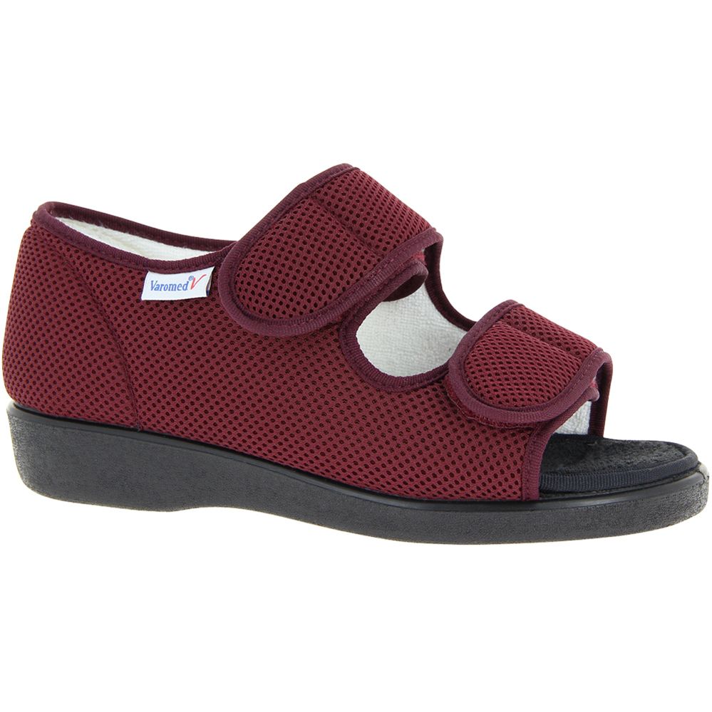 Bordeauxroter Varomed Halbschuh "Göteborg" Weite L mit Klettverschlüssen. Offene Zehenpartie, Mesh-Obermaterial.