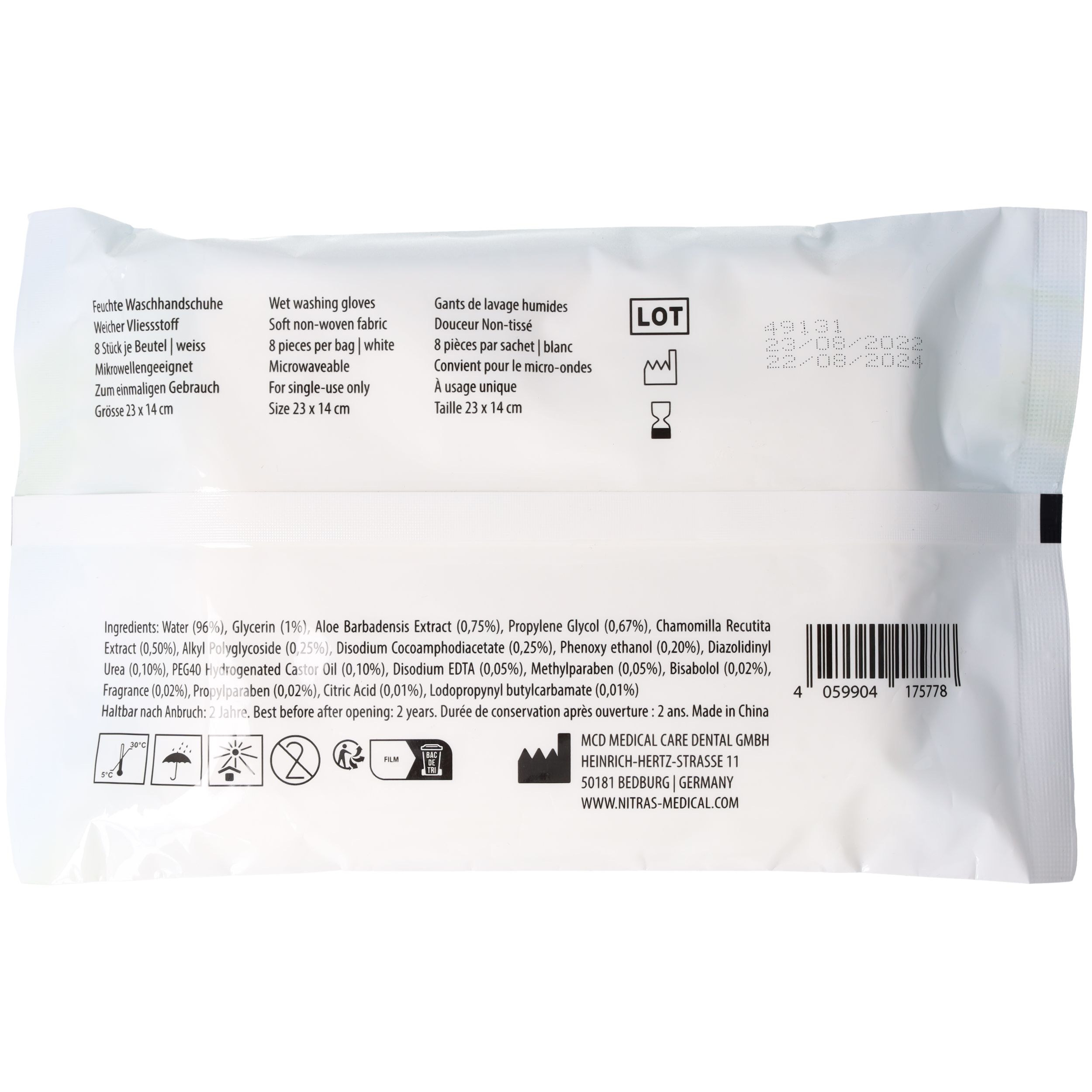 NITRAS CLEAN CARE 24 x 8 weiche Einmal-Waschhandschuhe mit Aloe Vera & Kamille