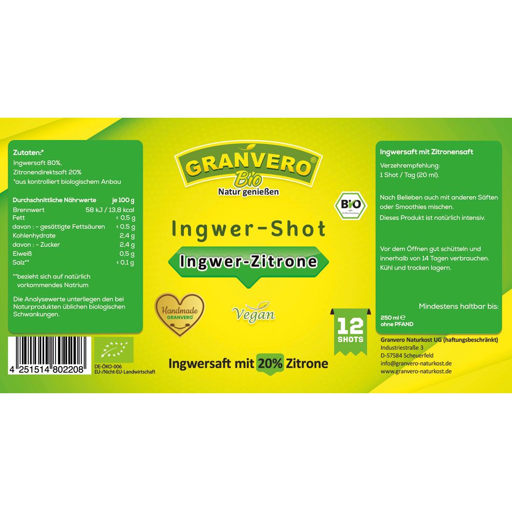 Granvero® Bio Ingwer Zitrone Shot