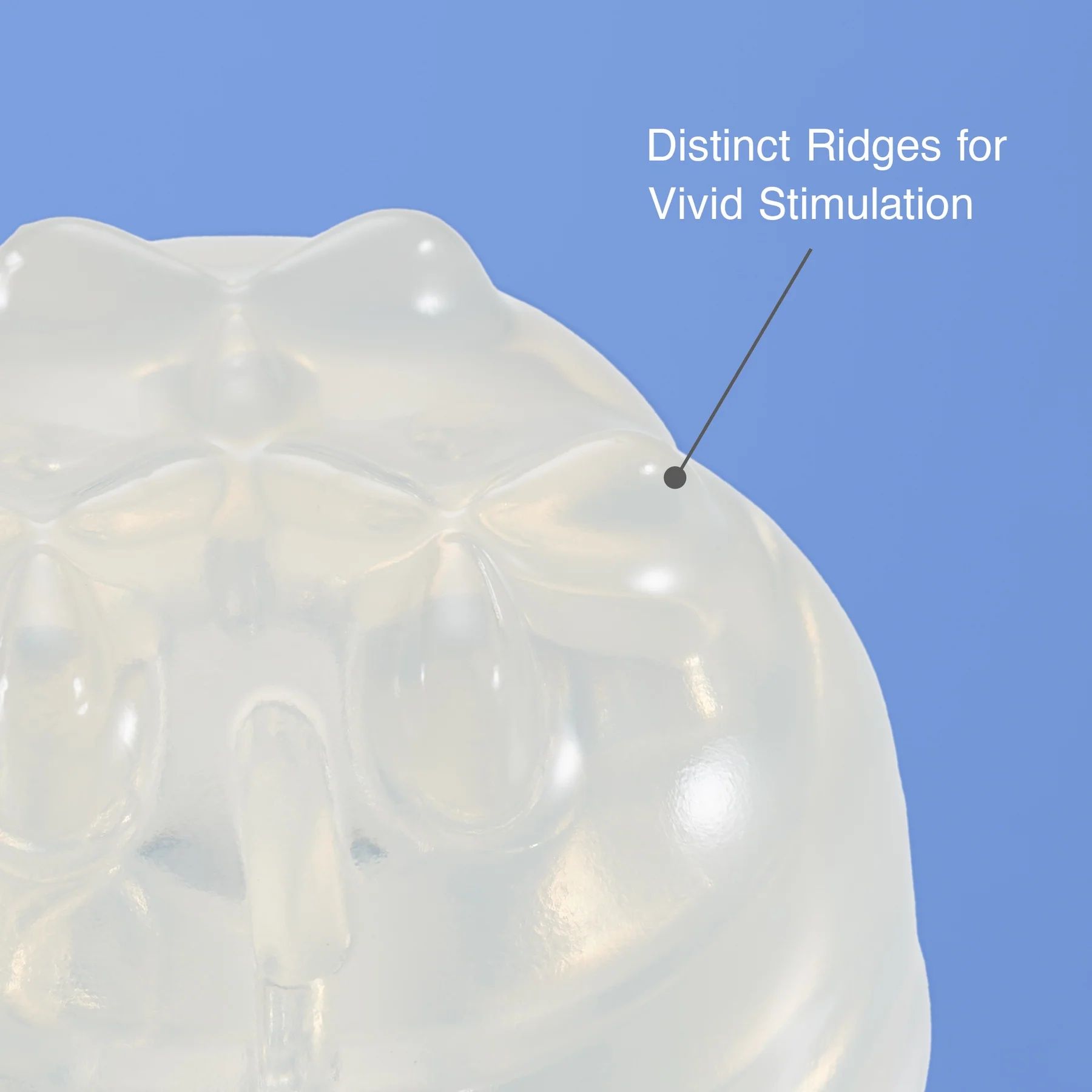 Nahaufnahme des oberen Teils des Stimulators. Deutliche Rillen für die Stimulation. Transparentes Material.