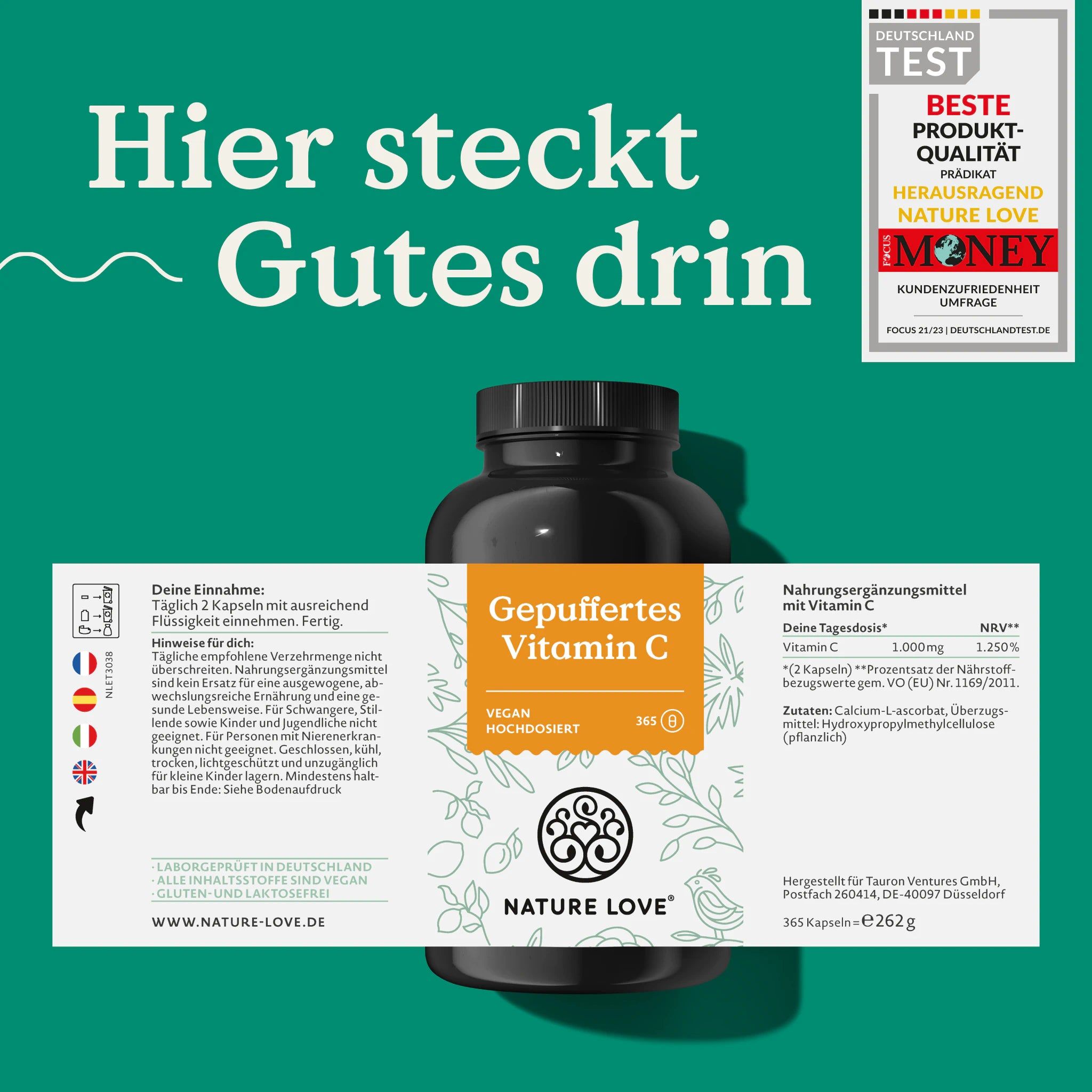 Nature Love® Gepuffertes Vitamin C 365 St Kapseln