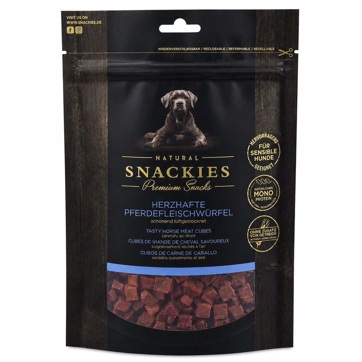 Snackies Herzhafte Pferdefleischwürfel - Monoprotein Snack für Hunde 400 g Futter
