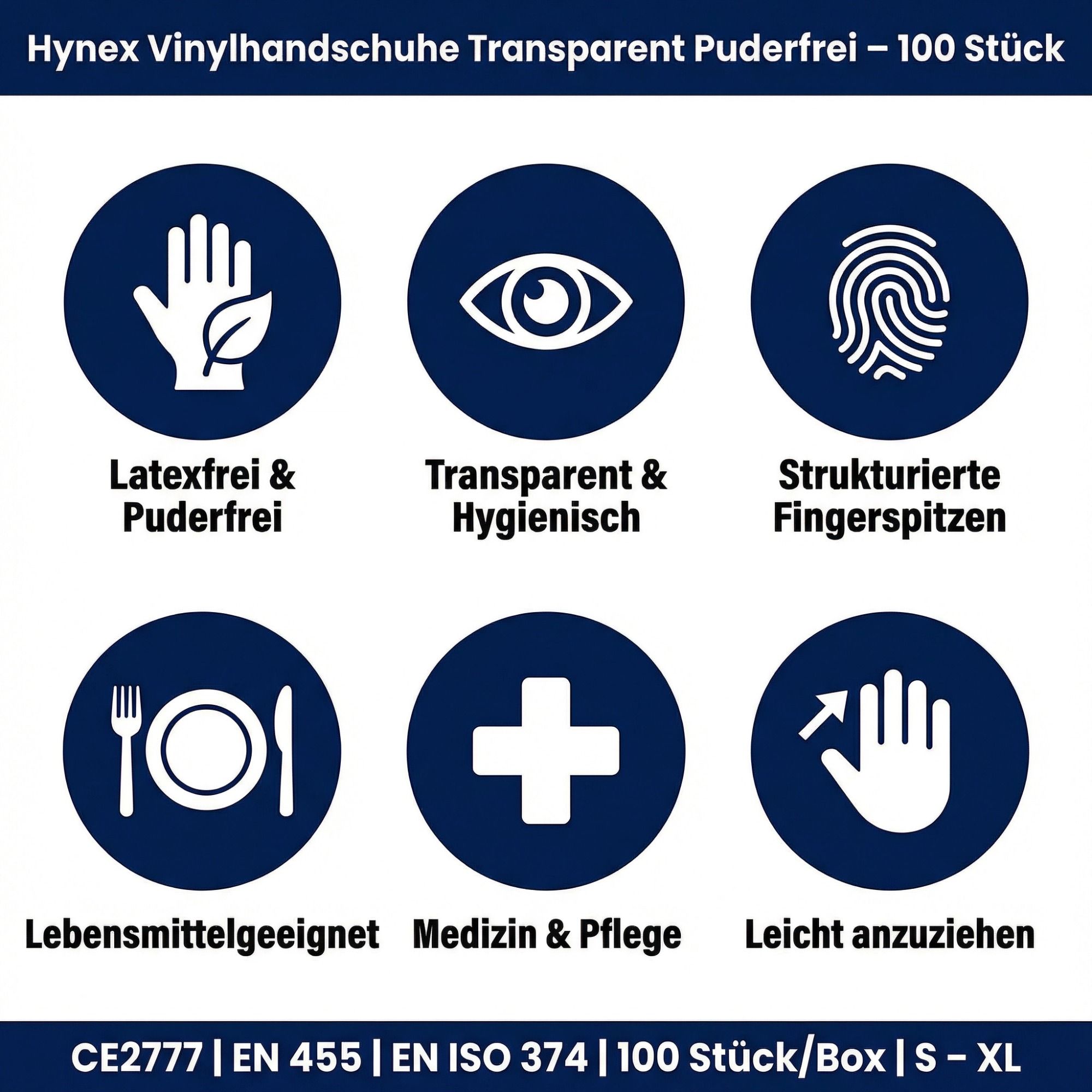 Hynex Vinylhandschuhe transparent puderfrei 4,5g für Pflege Medizin Lebensmittel