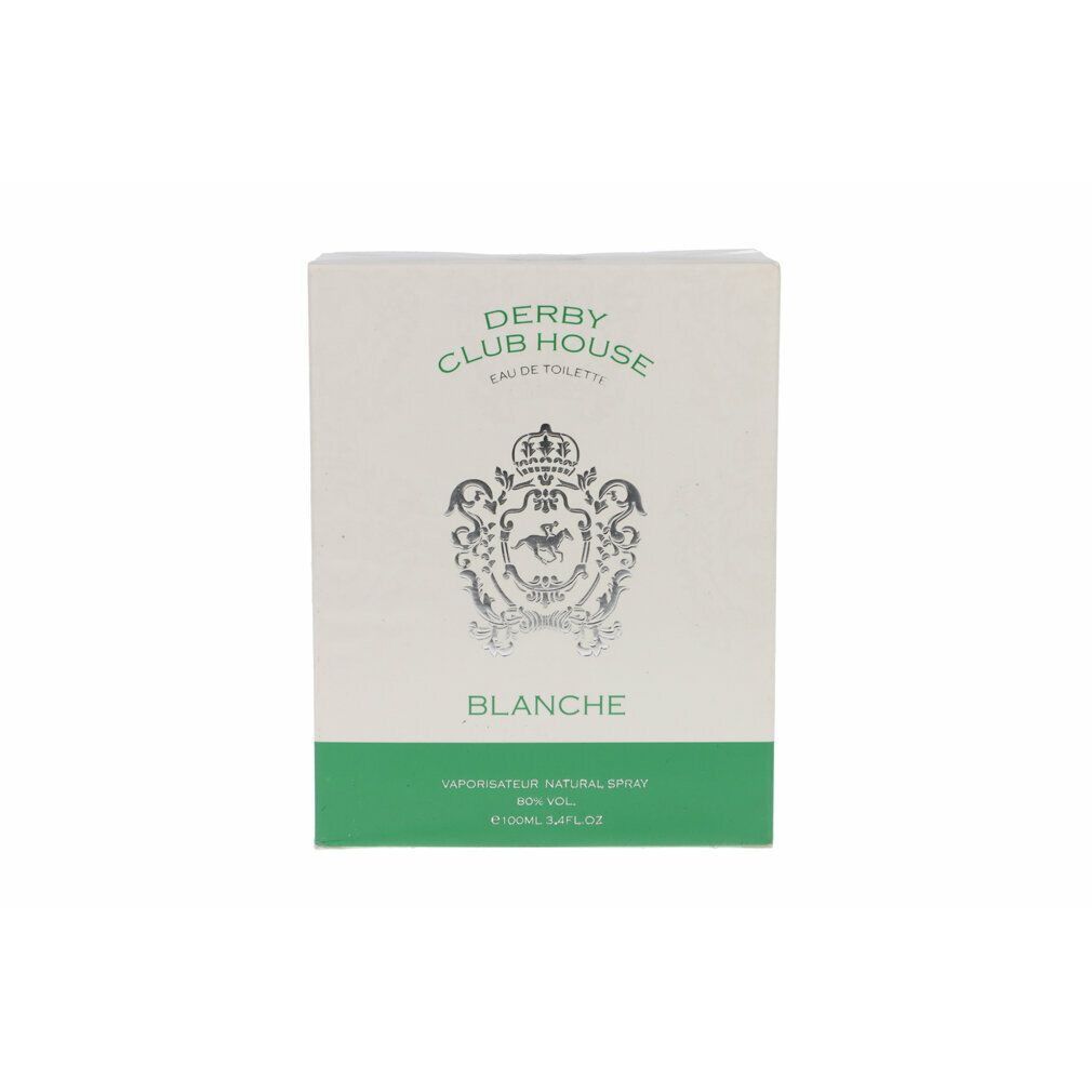 Weiße rechteckige Verpackung mit grünem Streifen. Aufschrift: DERBY CLUB HOUSE, BLANCHE, Logo.