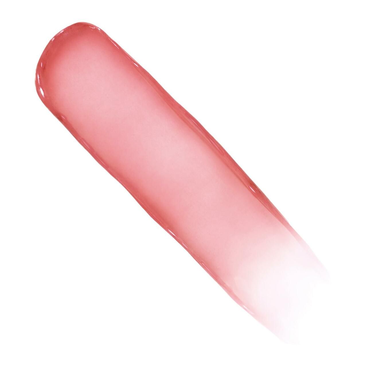 Ein schimmernder rosa Lippenstift-Swatch auf weißem Hintergrund.