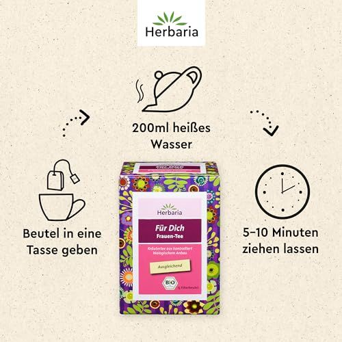 Herbaria Tee Zubereitung: Beutel in Tasse, 200ml heißes Wasser, 5-10 Min. ziehen lassen.