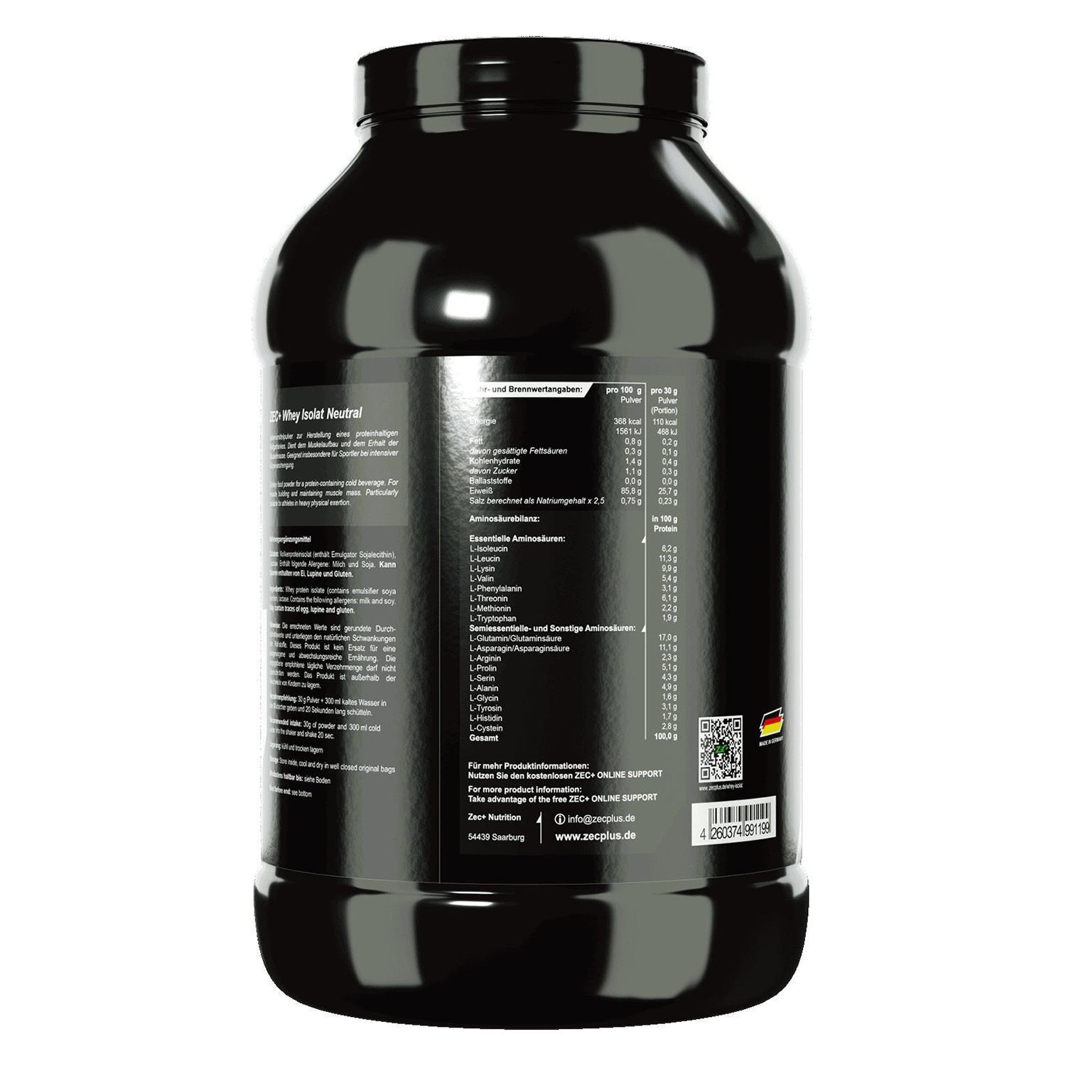 Zec+ Whey Isolat Protein/ Eiweiß Neutral 1000 g Pulver