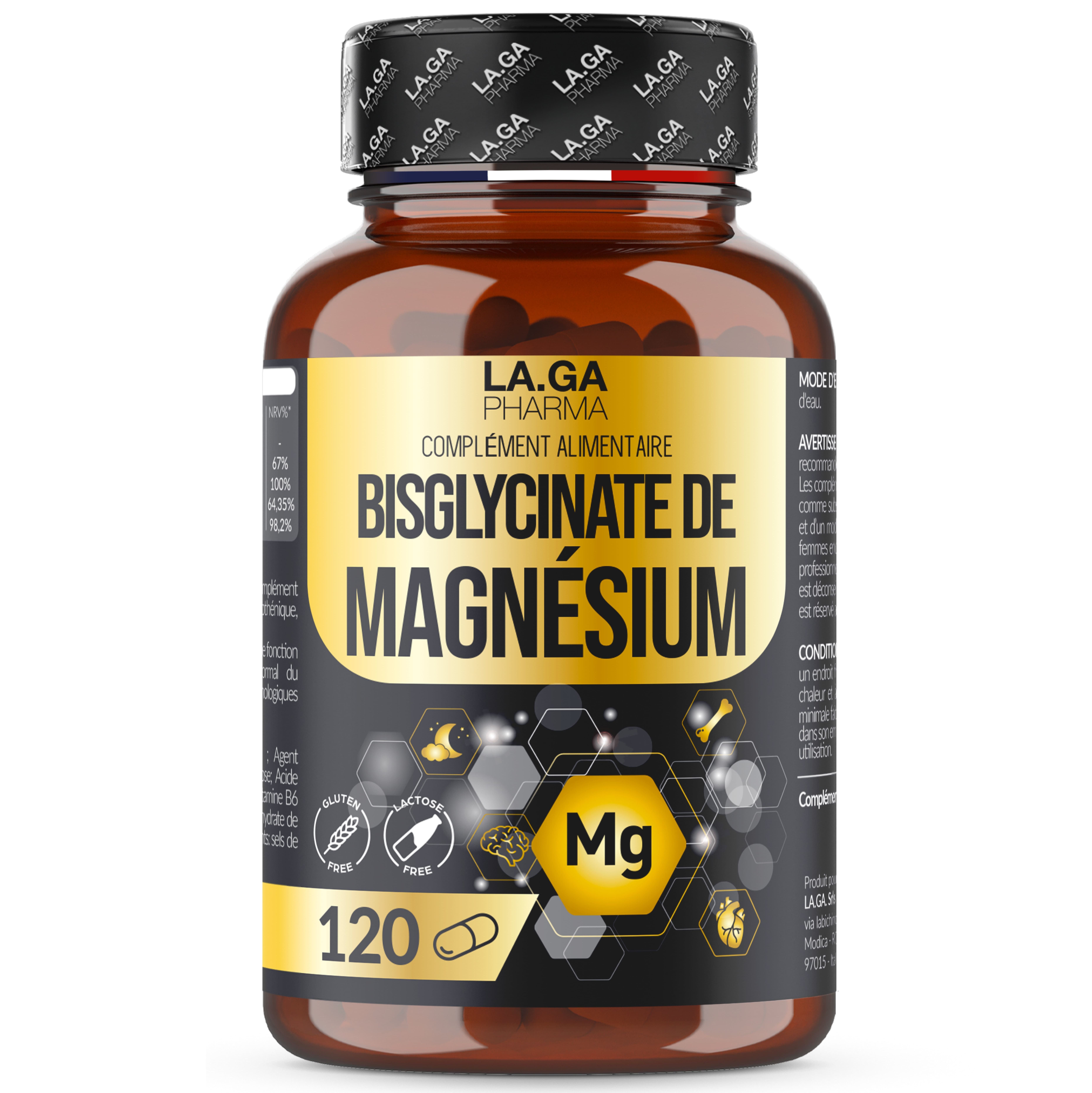 LA.GA© MAGNESIUMBISGLYCINAAT (Voorraad tot 4 maanden) – Complex met Vitamine B1, B5, B6 120 Caps