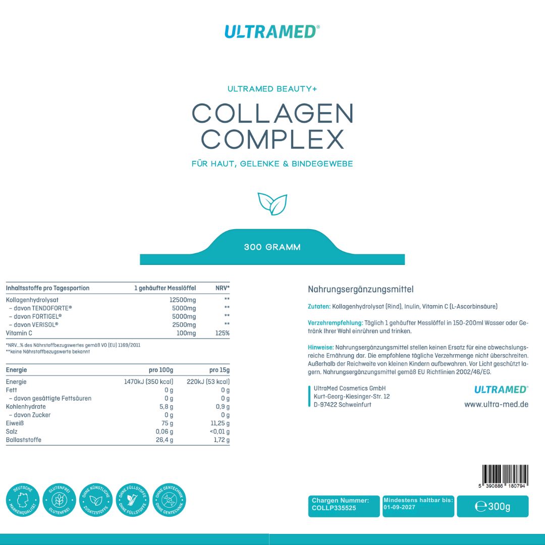 UltraMed Bioaktives Kollagenpulver mit Verisol, Fortigel, Tendoforte + Vitamin C für Haut & Gelenke