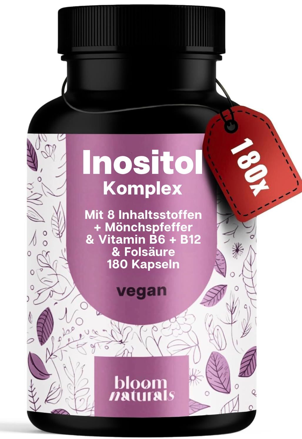 Inositol Komplex - 180 Kapseln - Mit Mönchspfeffer, Zink, Eisen & B-Vitaminen - Bloom Naturals®