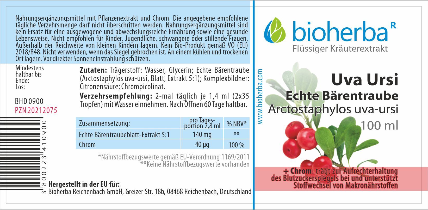 Bioherba UVA URSI Echte Bärentraube Arctostaphylos uva-ursi Tropfen Tinktur