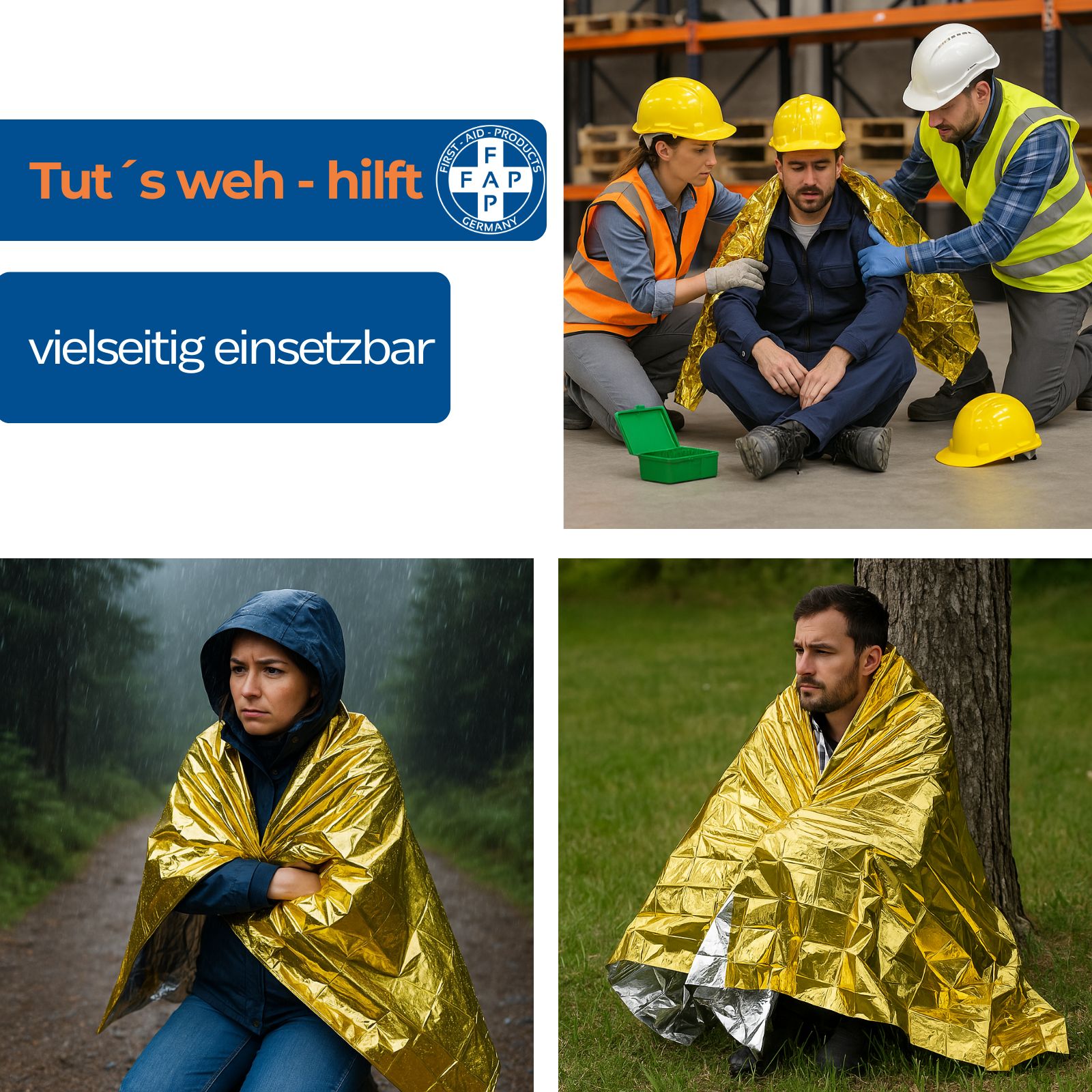 FAP First Aid Products - Erste-Hilfe Rettungsdecke 160 x 210 cm – Gold/Silber
