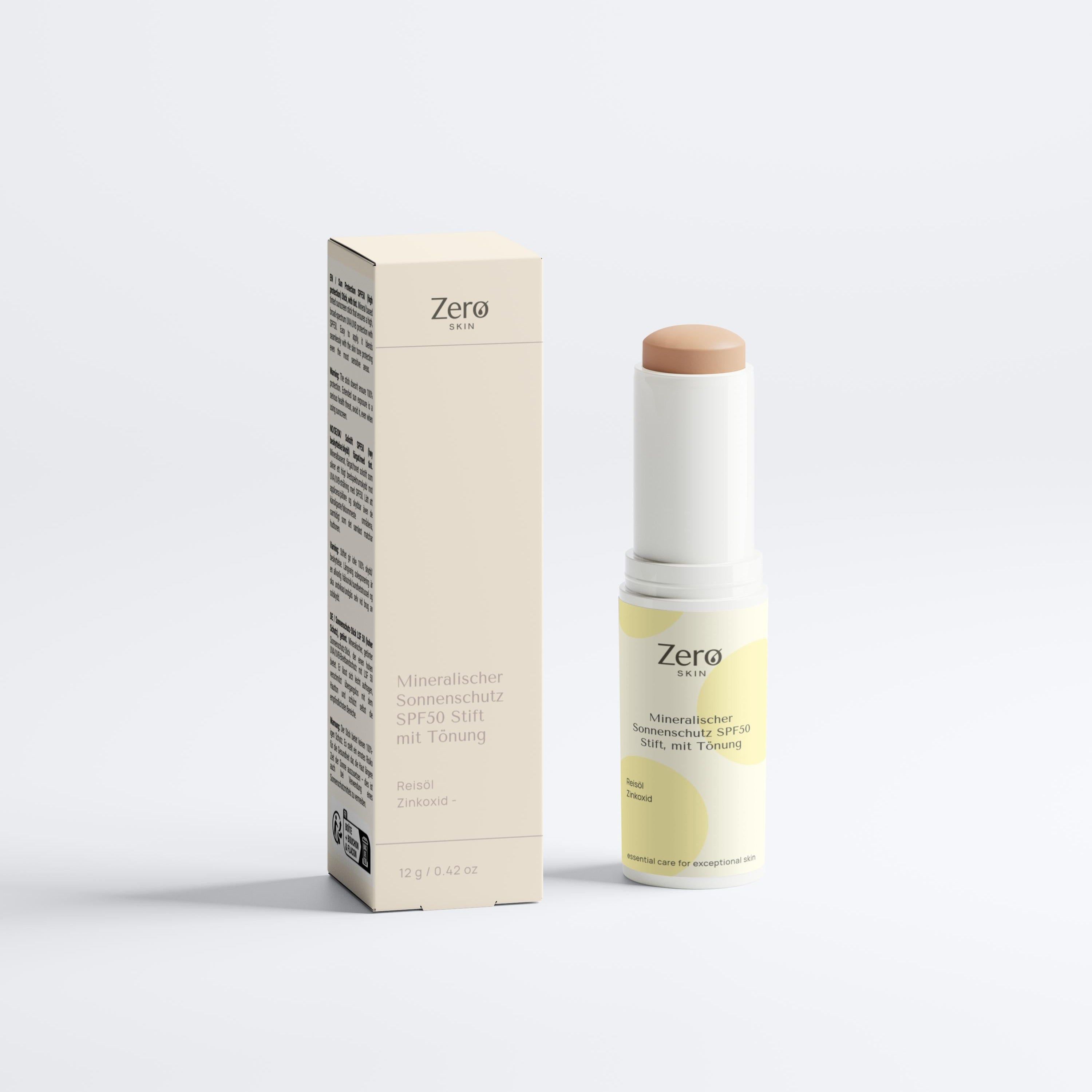 Zero Skin Mineralischer Sonnenschutz Stick, mit Tönung SPF50, mit Bio Ölen für alle Hauttypen