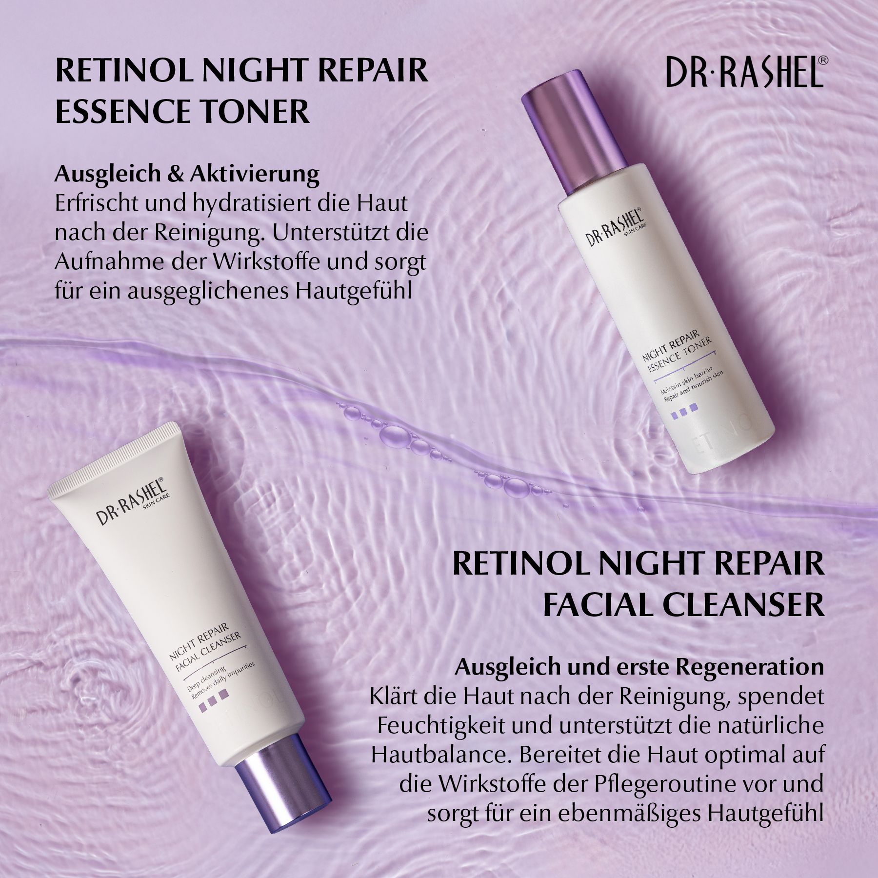 DR RASHEL Gesichtspflege-Set Retinol Anti-Falten Serum Cream Cleanser Toner
