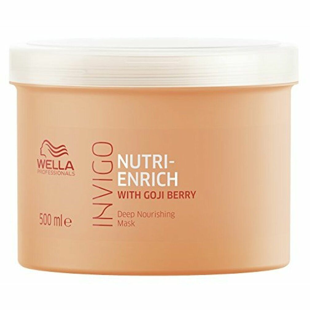 Beige Dose mit weißem Deckel. Aufschrift: Wella Invigo Nutri-Enrich Deep Nourishing Mask.