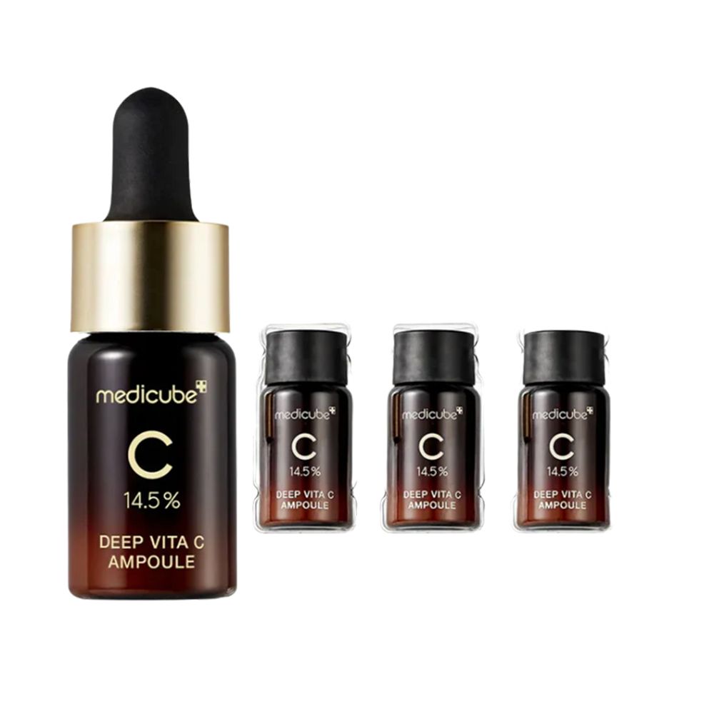 Medicube Deep Vita C Ampoule 2.0 (1x) und drei Mini-Ampullen (3x).