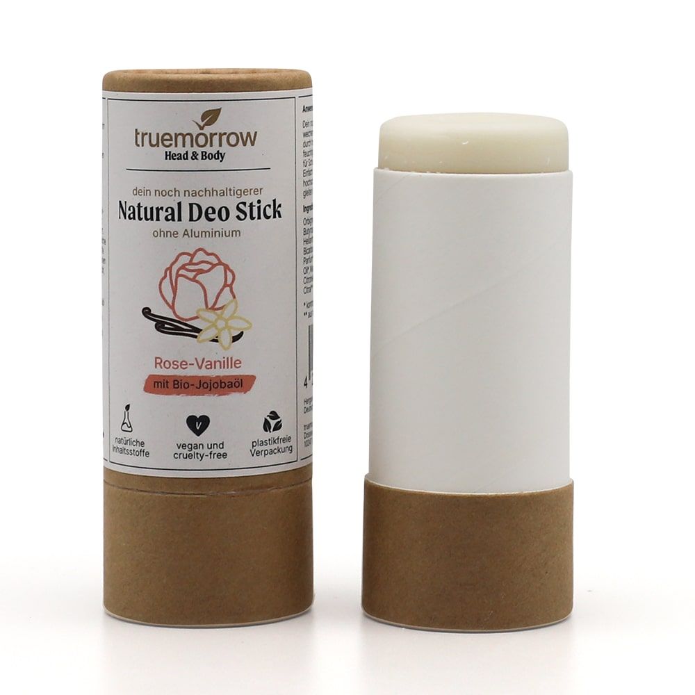truemorrow Natural Deo Stick - Natürliches Deo (ohne Aluminium) in Papierhülse Rose-Vanille
