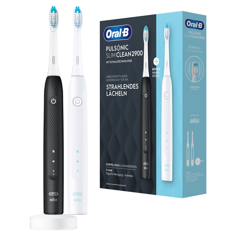 Oral-B - Elektrische Zahnbürste "Pulsonic Slim Clean + 2. Handstück" in Schwarz und Weiß