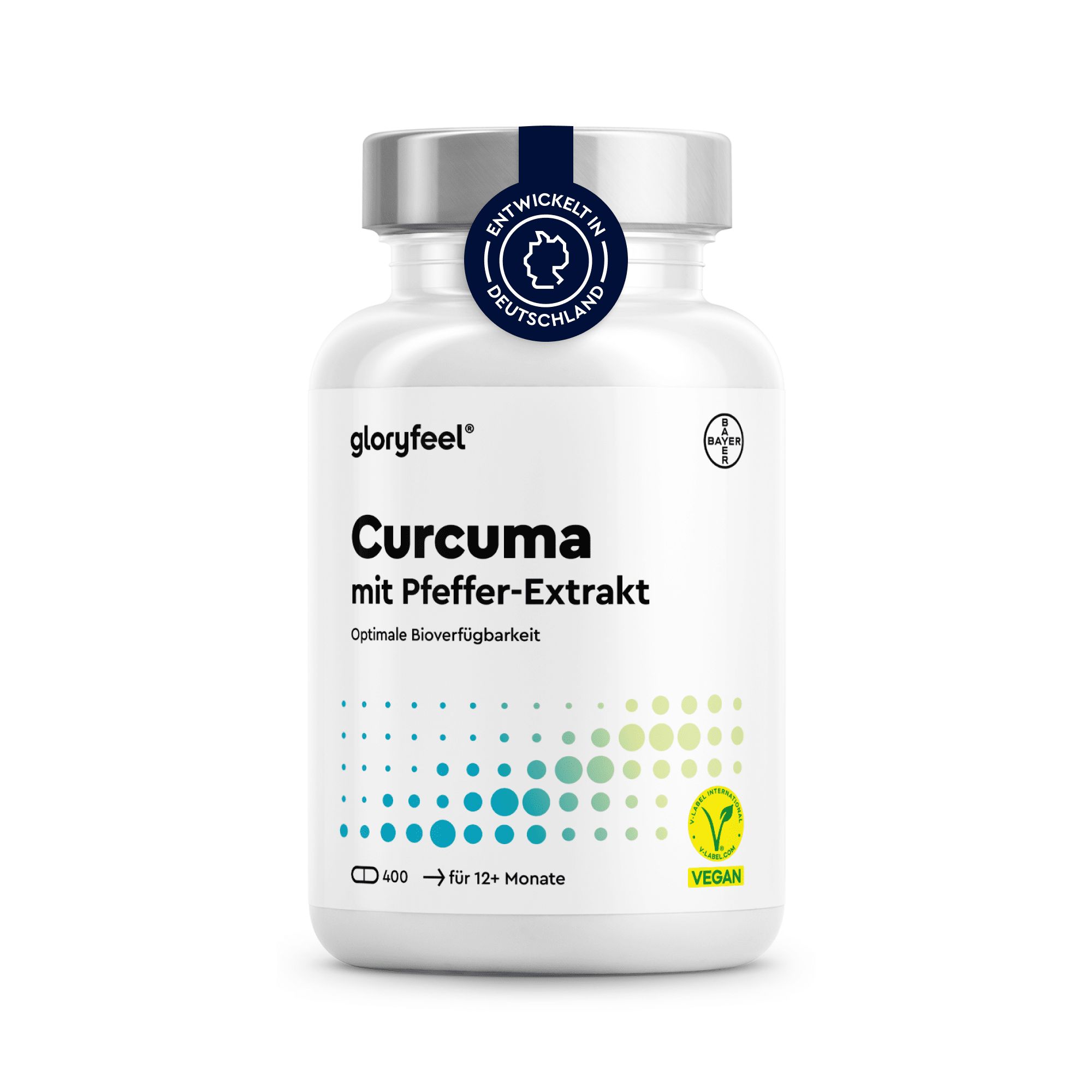gloryfeel® Curcuma 400 Kapseln - Original indisches Kurkumapulver - 700mg/Kapsel, Curcumin & Piperin