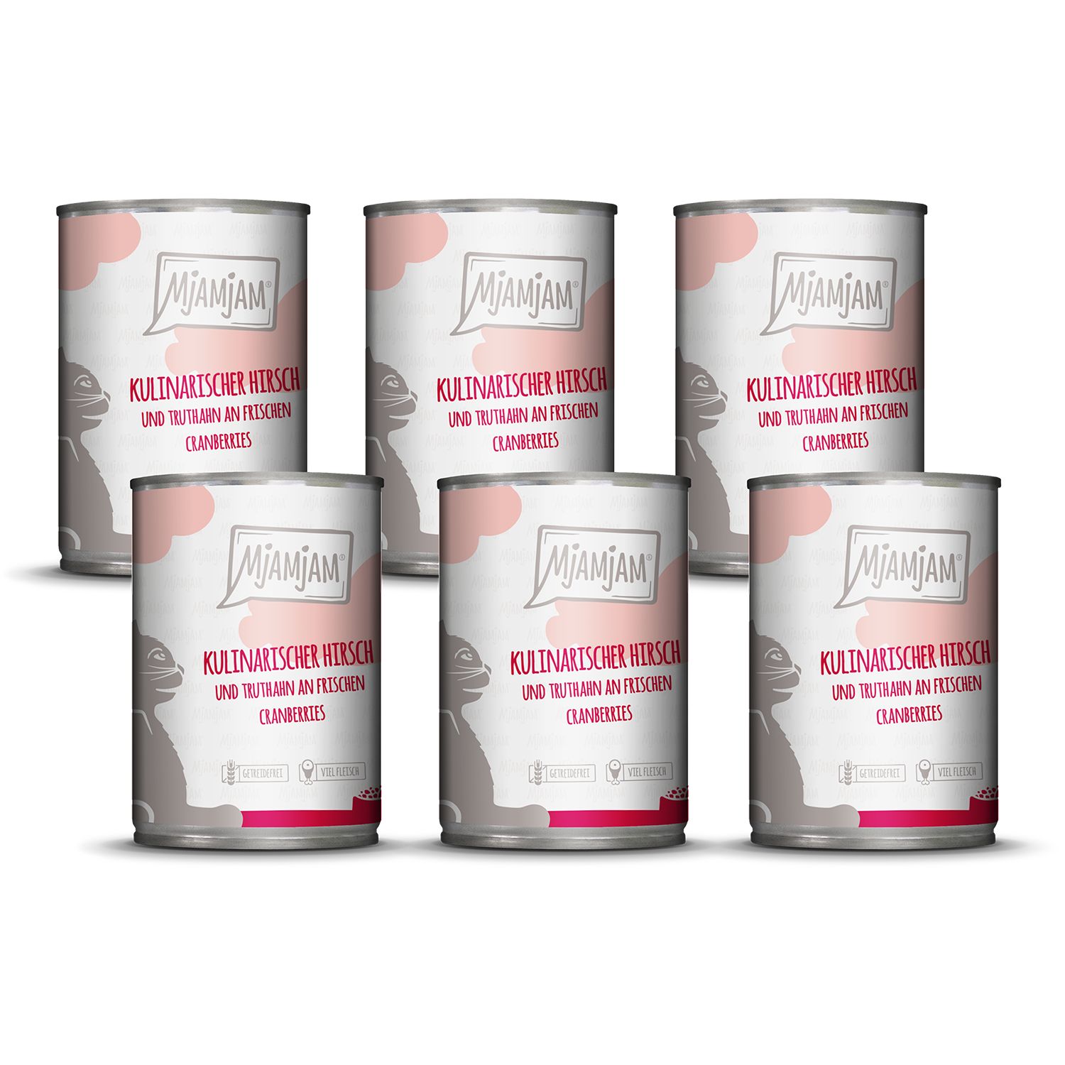 MjAMjAM - kulinarischer Hirsch und Truthahn an frischen Cranberries 6x400 g Futter