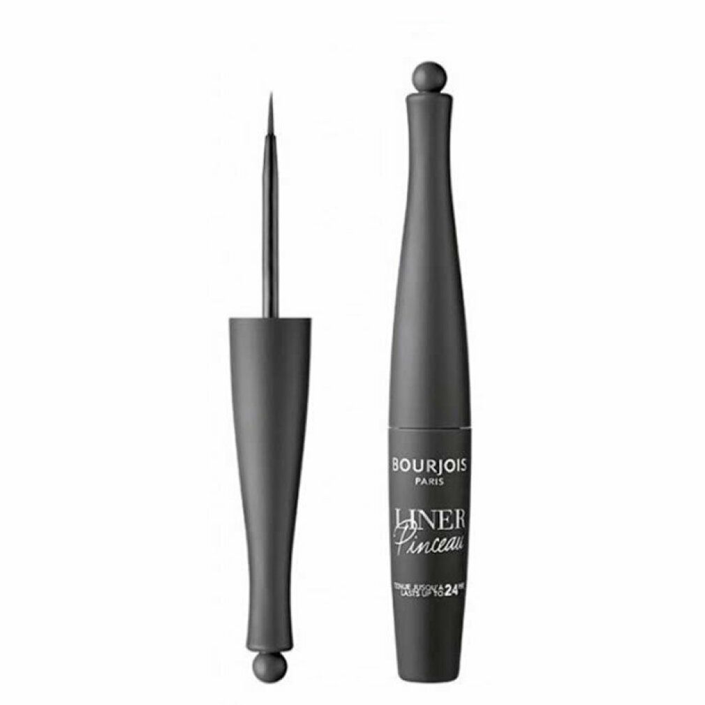 Schwarzer Eyeliner mit Pinselapplikator. Marke Bourjois. Aufschrift: Liner Pinceau Waterproof 24h.
