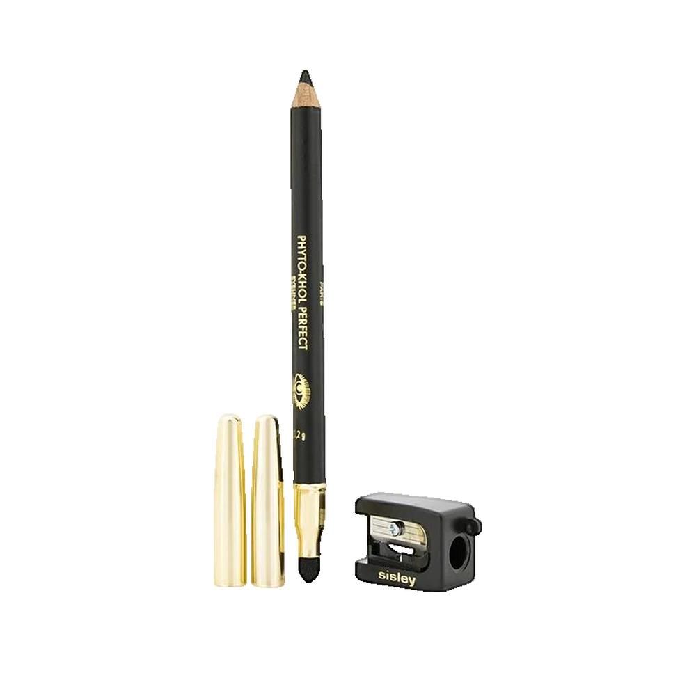 Schwarzer Sisley Phyto-Khol Perfect Eyeliner-Stift, goldfarbene Kappen und Spitzer.