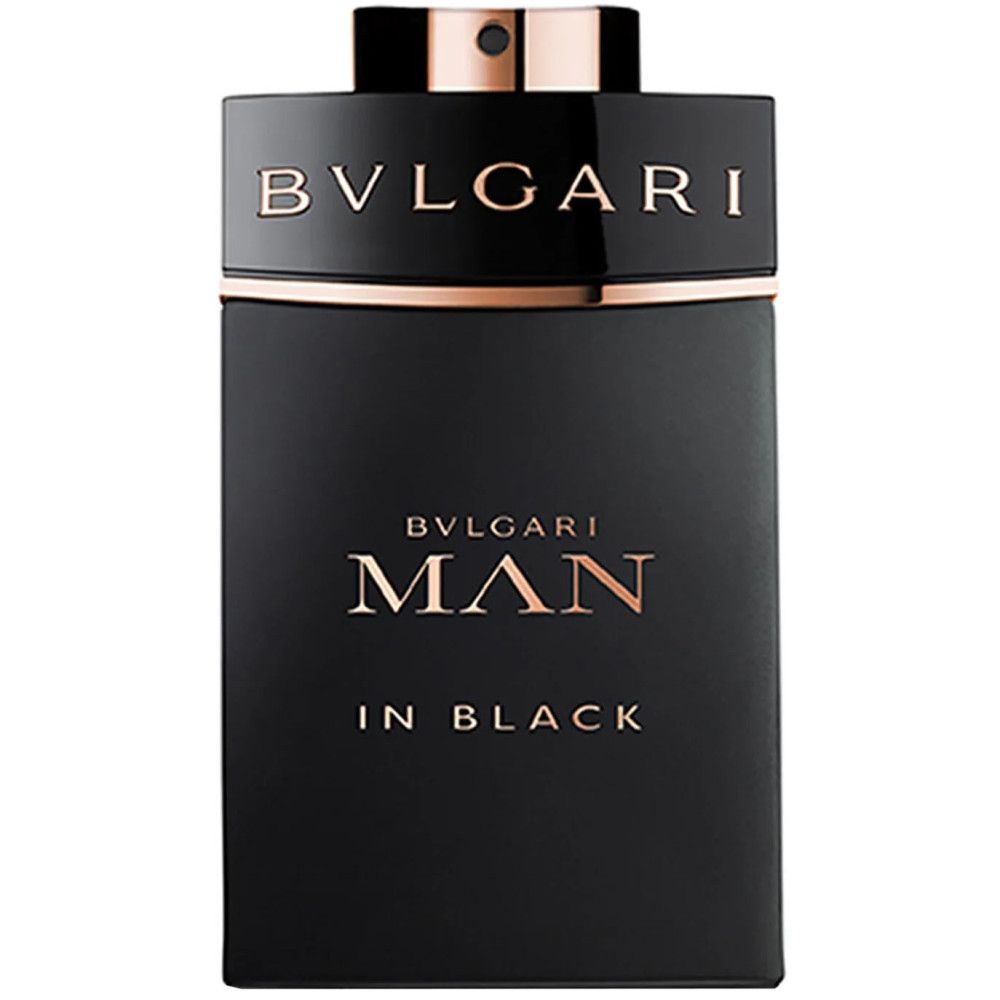 Schwarzer Bvlgari Man In Black Eau de Parfum Flakon mit goldenen Akzenten.