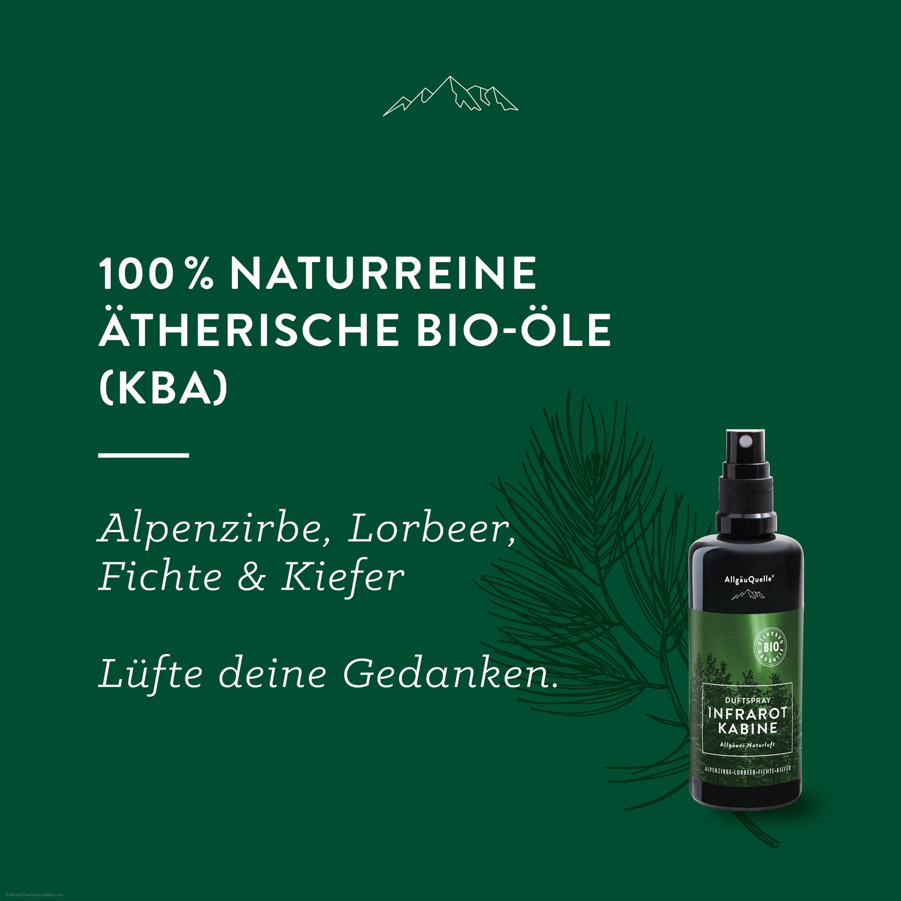 Allgäuquelle Bio Saunaspray Duftspray Infrarotkabinen-Spray Naturluft Alpenzirbe, Fichte, Kiefer