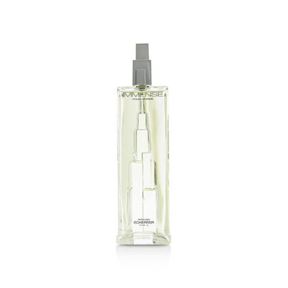Eau de Toilette Immense für Herren. Rechteckige Flasche mit Zerstäuber. Aufschrift: Immense, Jean Louis Scherrer.