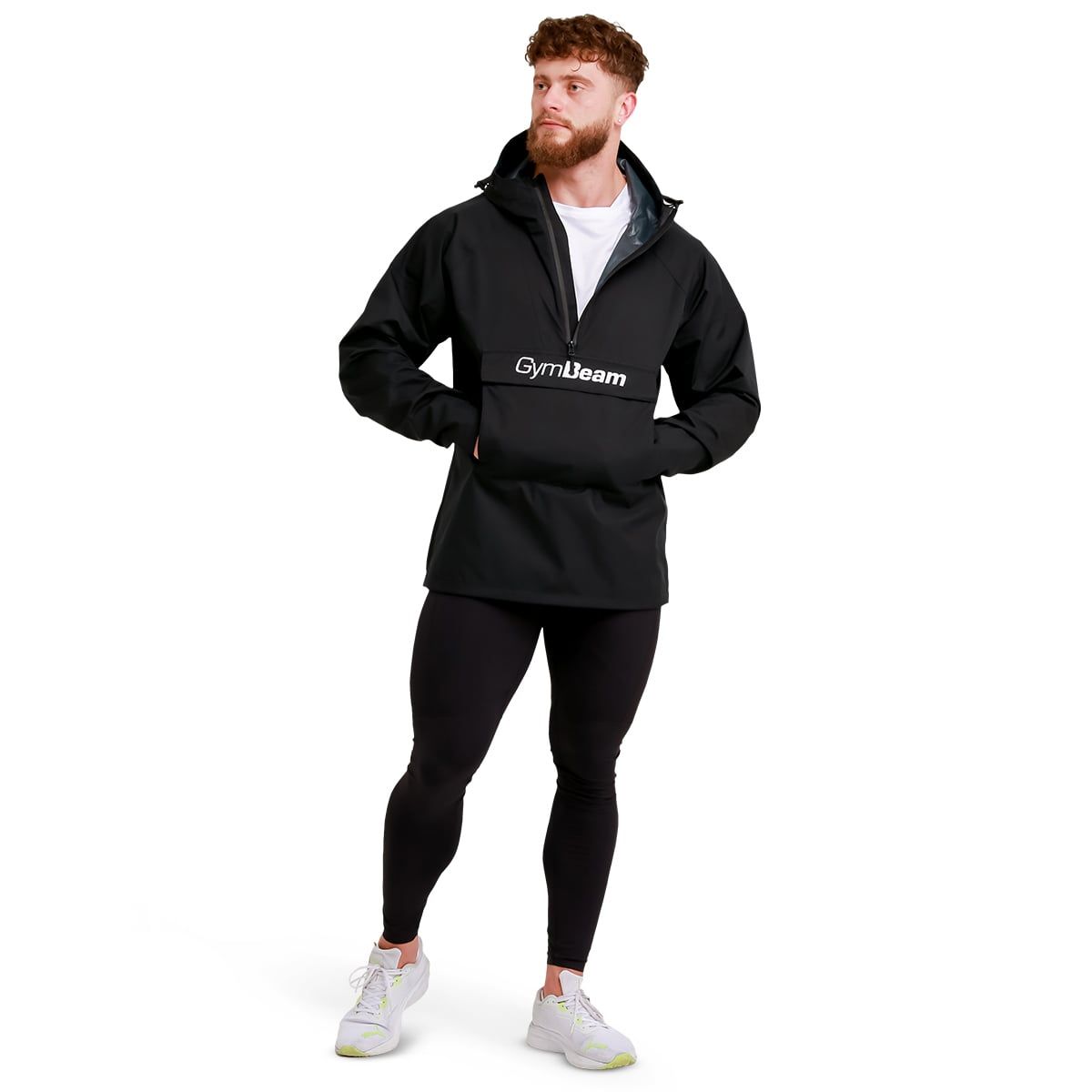 GymBeam Regenjacke Herren Regular Smock mit Kapuze Schwarz