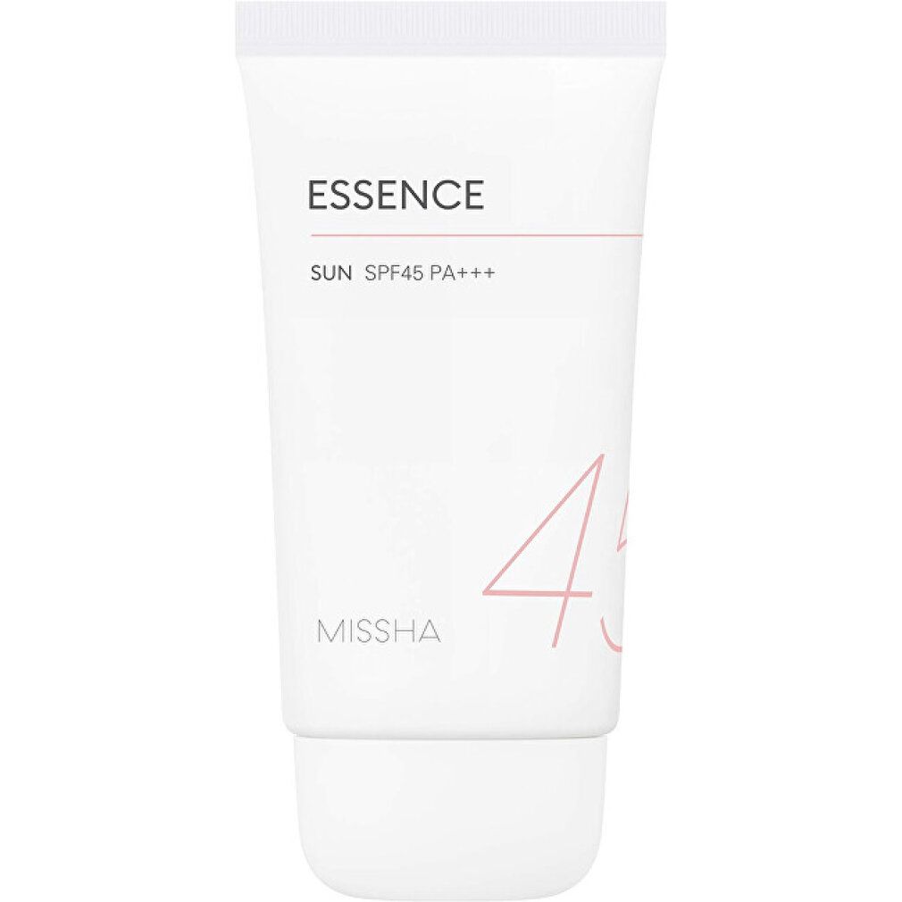Weiße Tube mit "ESSENCE SUN SPF45 PA+++" und "MISSHA" Aufschrift. Enthält 50ml.