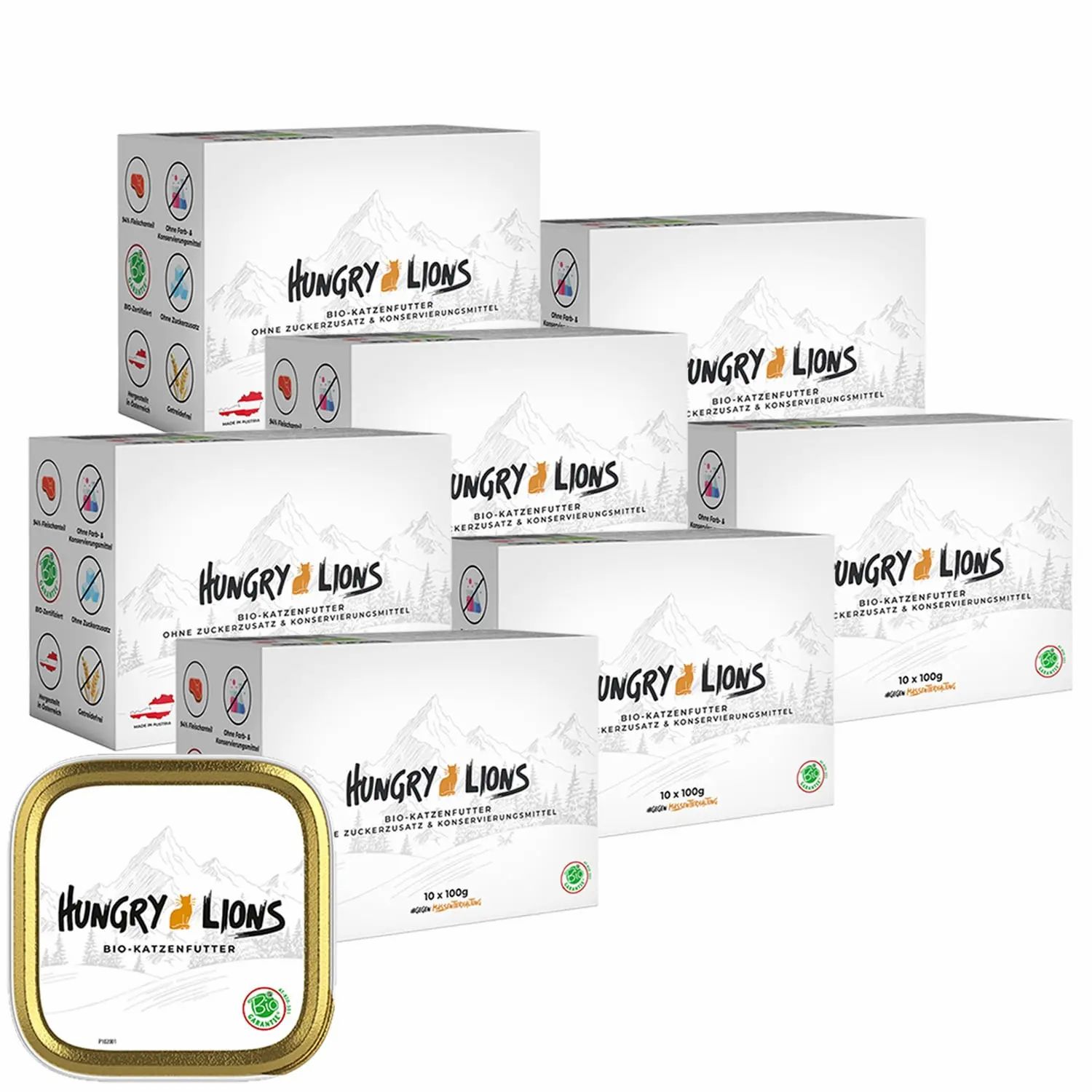Hungry Lions BIO Katzenfutter Lamm Paté – Nassfutter für Katzen, 94 % Fleischanteil, getreidefrei 70x100 g Schale