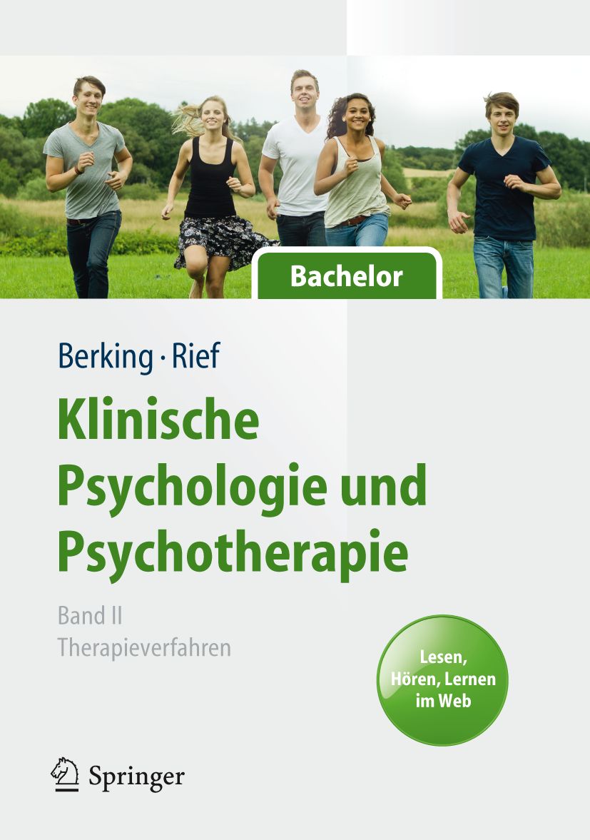 Buchcover: Klinische Psychologie und Psychotherapie. Titel, Autoren, Band II, Springer-Logo. Im Hintergrund: Menschen laufen.