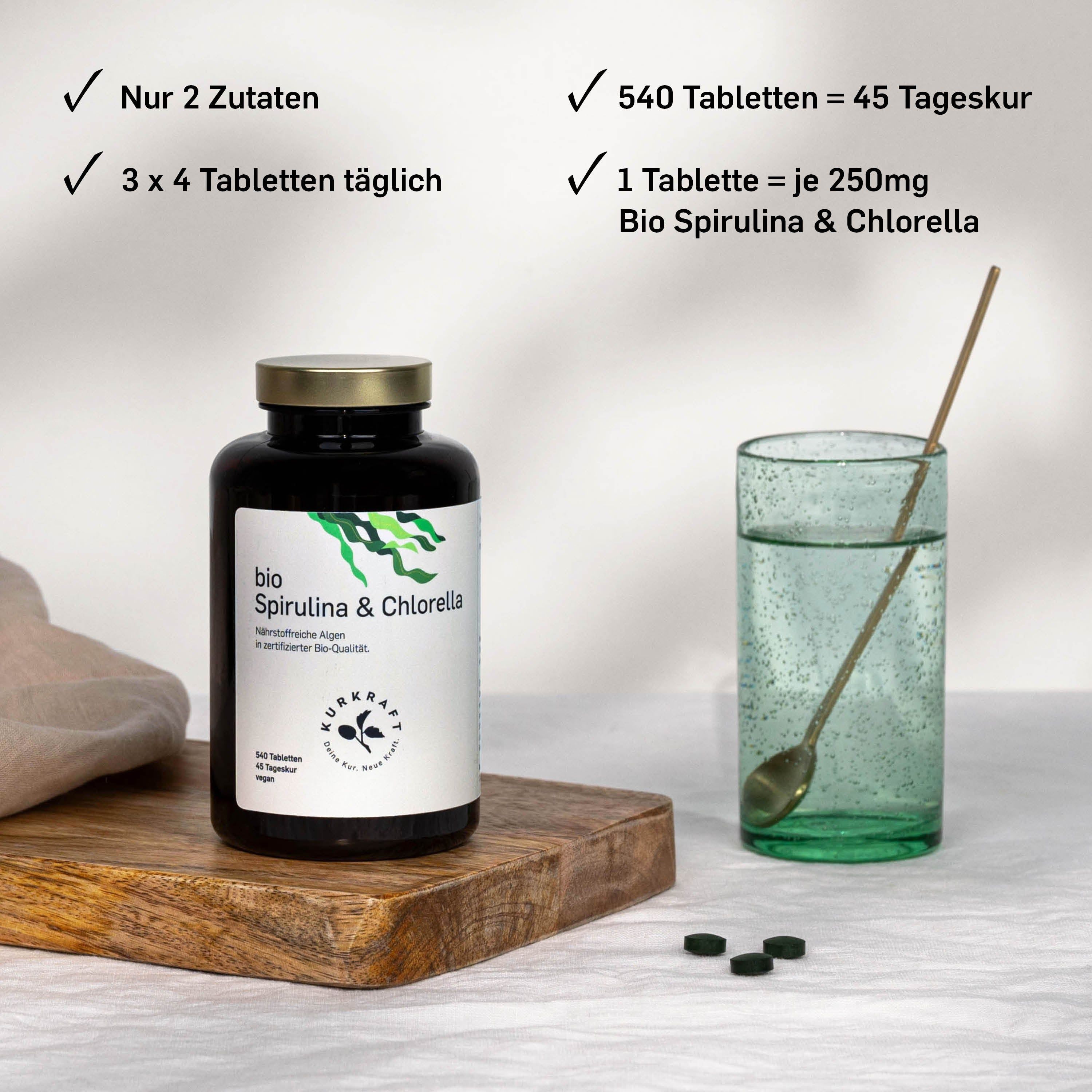 Kurkraft© Bio Spirulina + Chlorella 540 St Presslinge