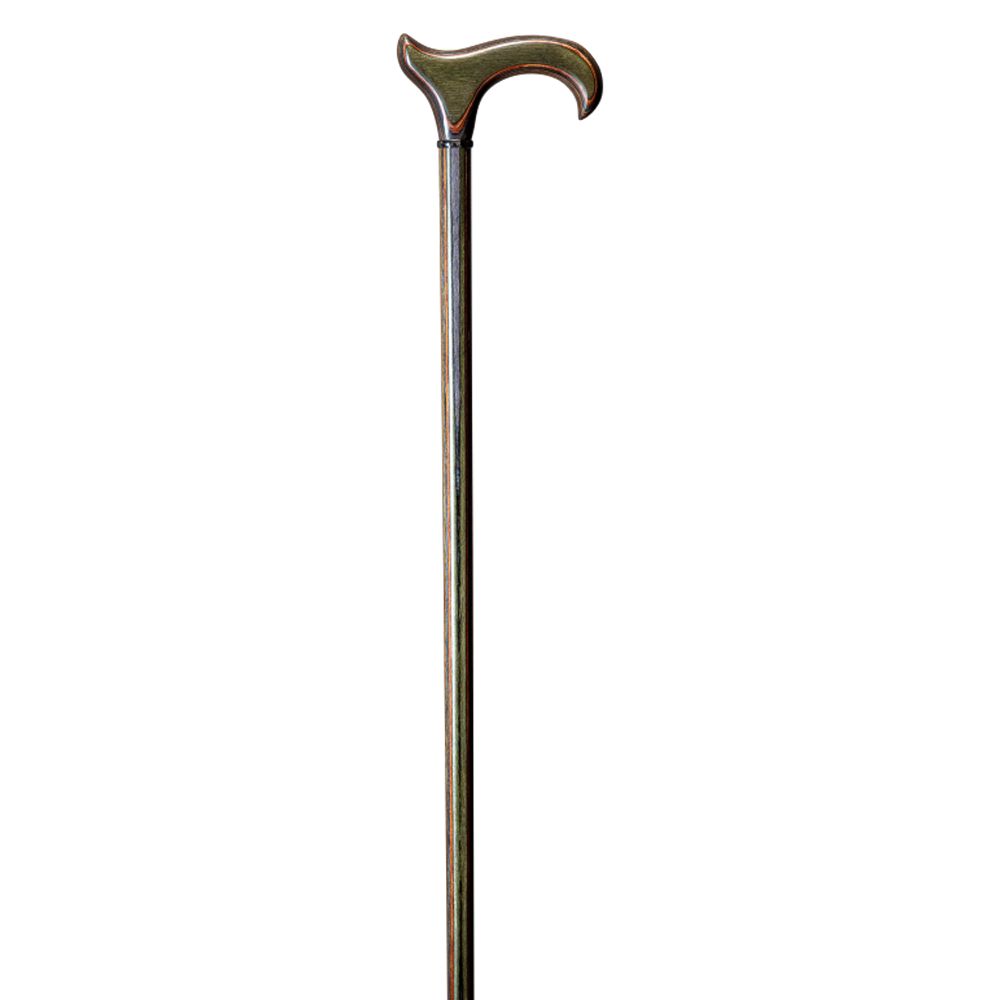Gehstock mit gebogenem Griff. Holzschaft, dunkelbraun. Der Griff ist ergonomisch geformt.