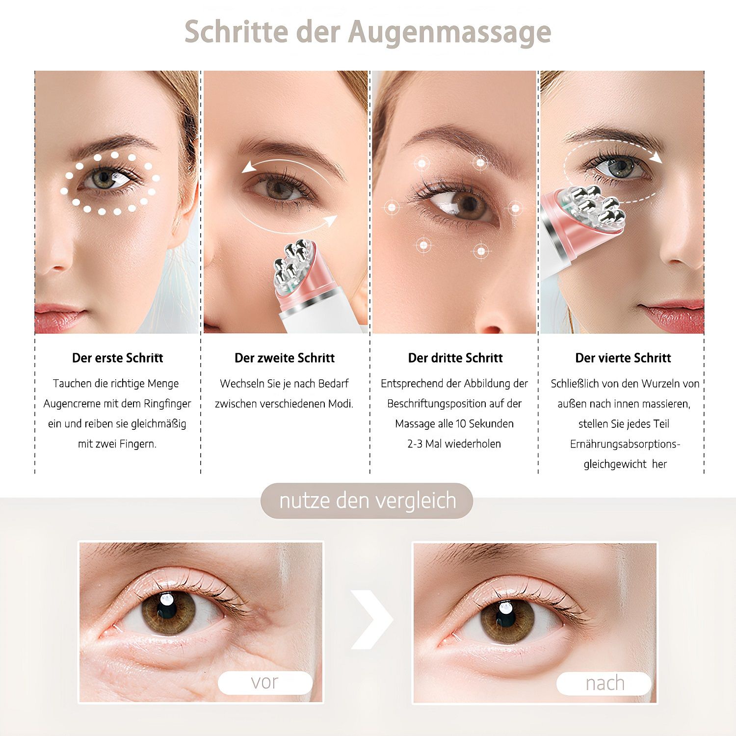 Anti Aging Augenmassagegerät  RF EMS, Wärme, Vibration, Ionenmikrostrom, Faltenreduktion