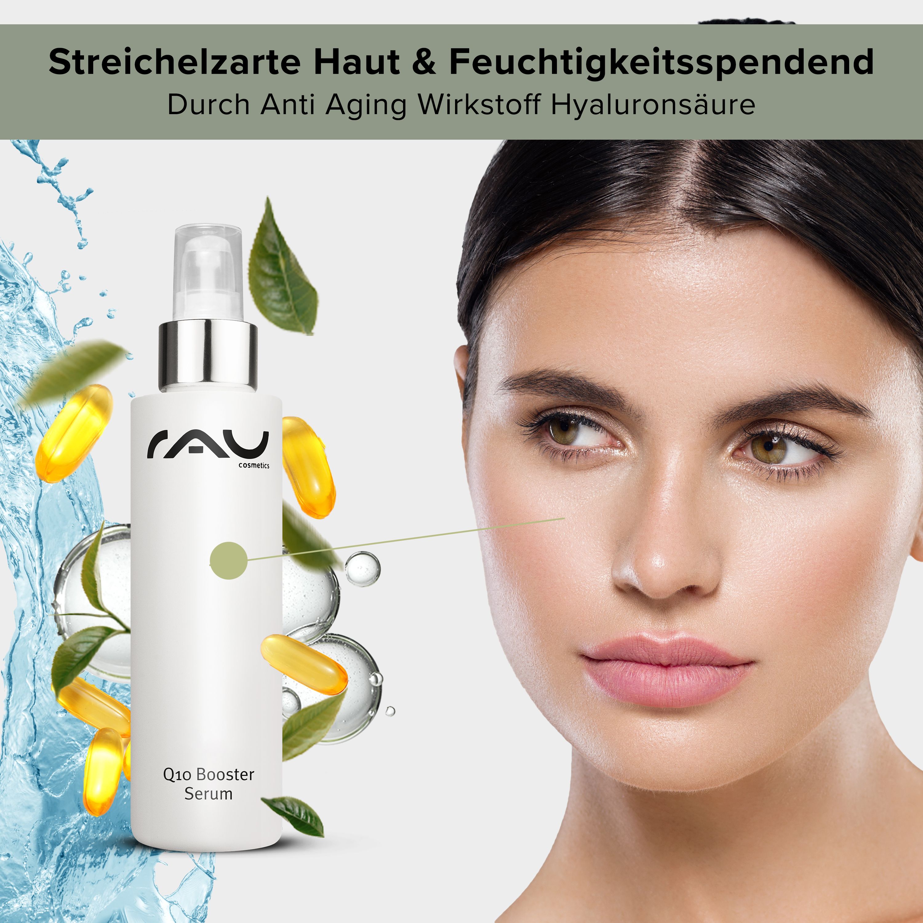 RAU Cosmetics Q10 Booster Serum - Anti-Aging Serum gegen Falten für straffe Haut