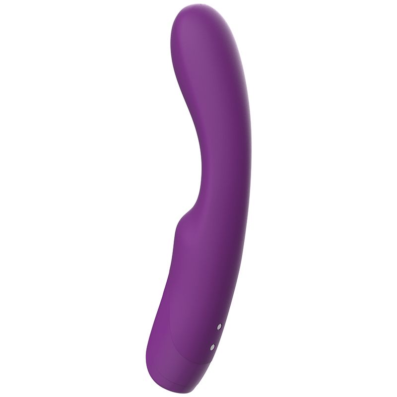 Lila Vibrator mit geschwungener Form. Zwei kleine Punkte am Ende.